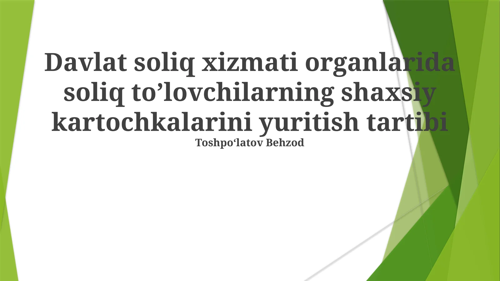 Soliq to’lovchi kartochkasi tushunchasi