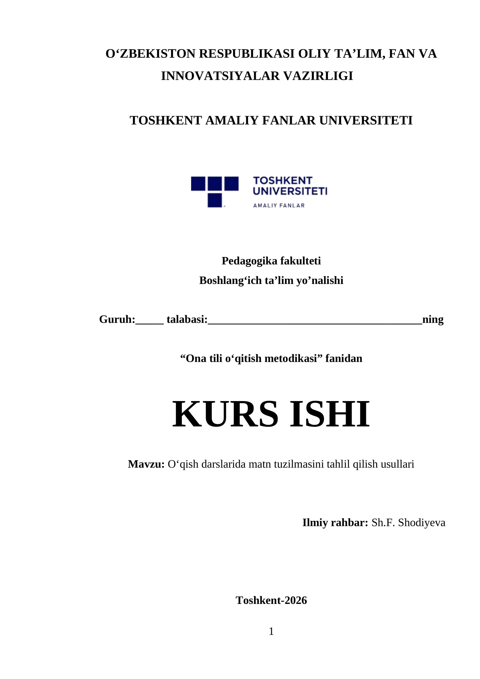Oʻqish darslarida matn tuzilmasini tahlil qilish usullari