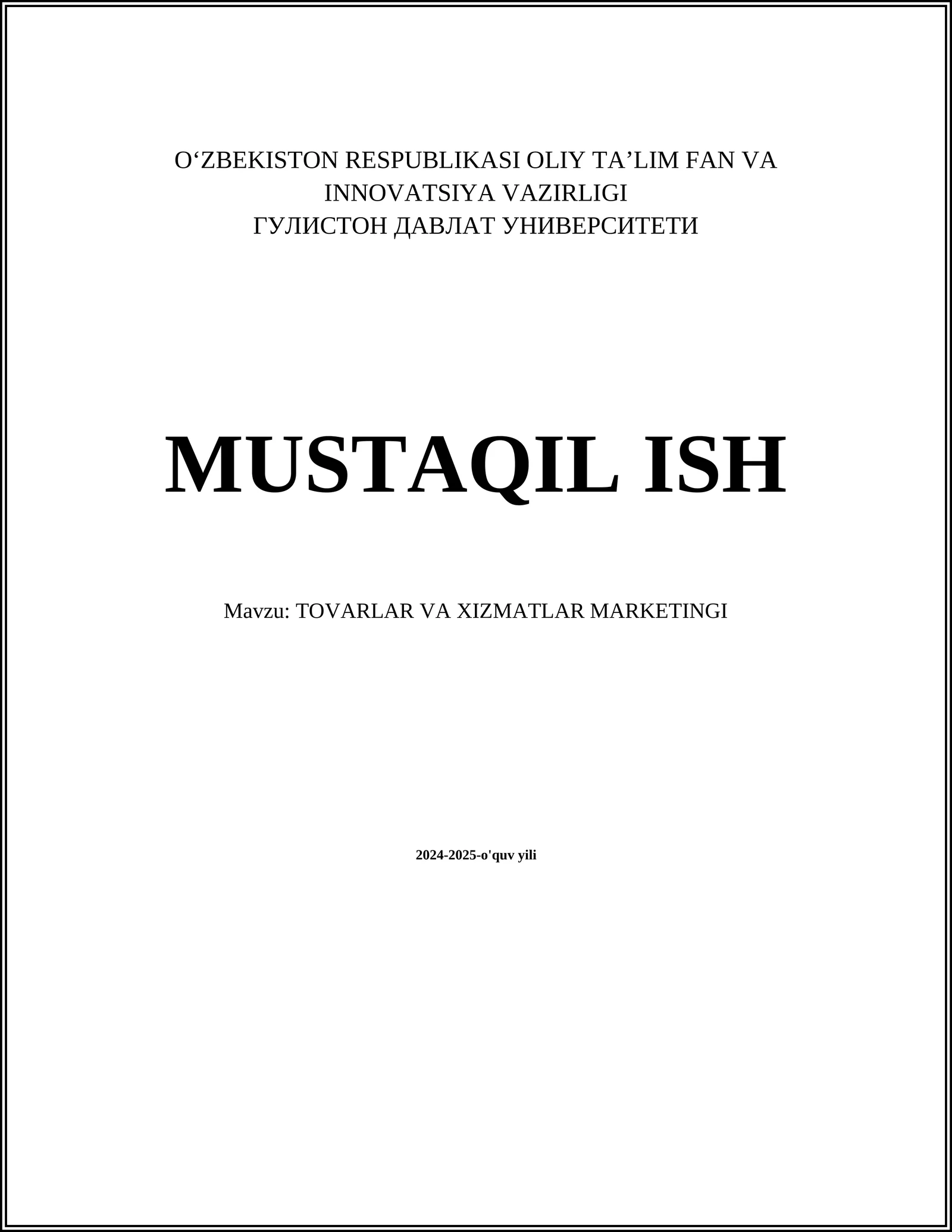 TOVARLAR VA XIZMATLAR MARKŠTINGI