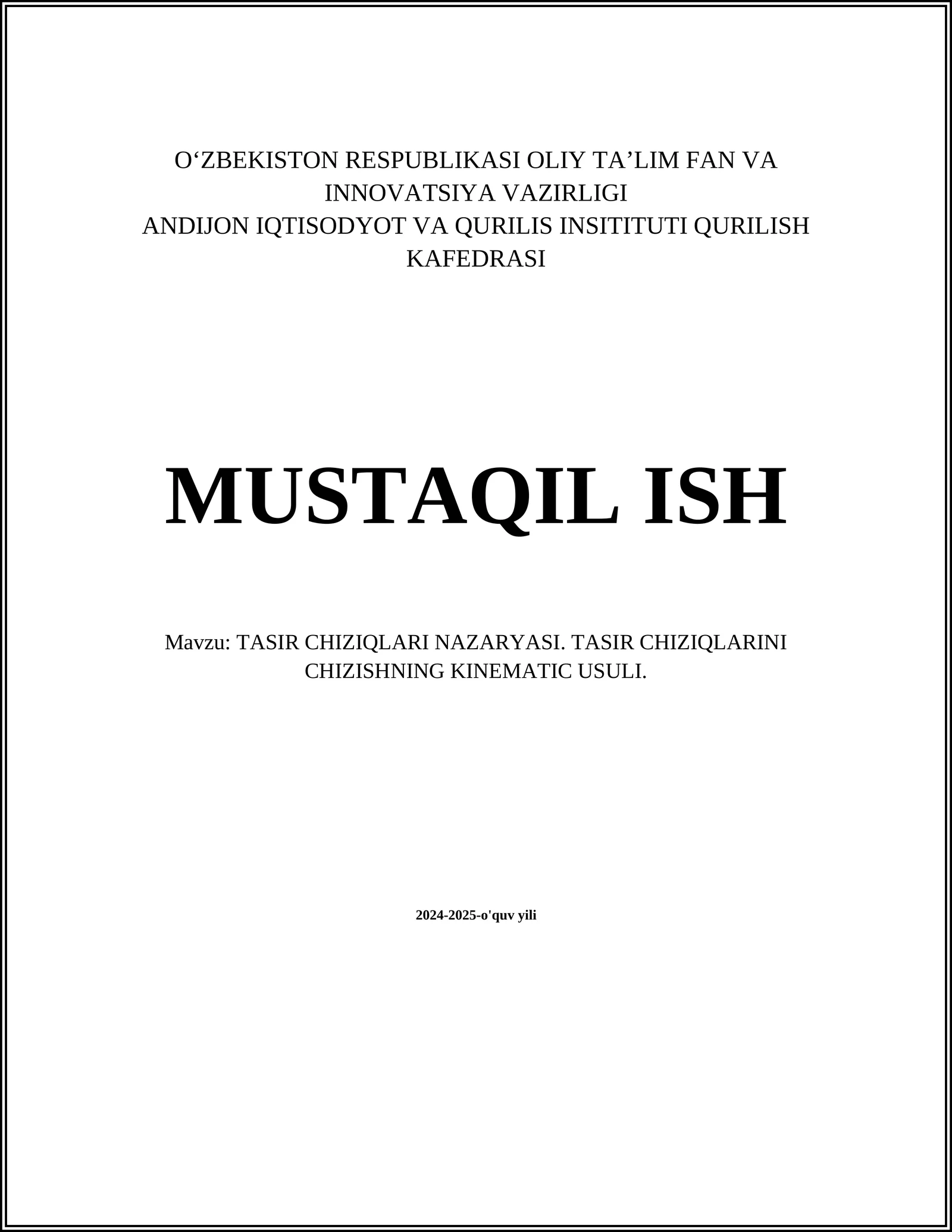 TASIR CHIZIQLARI NAZARYASI. TASIR CHIZIQLARINI CHIZISHNING KINEMATIC USULI