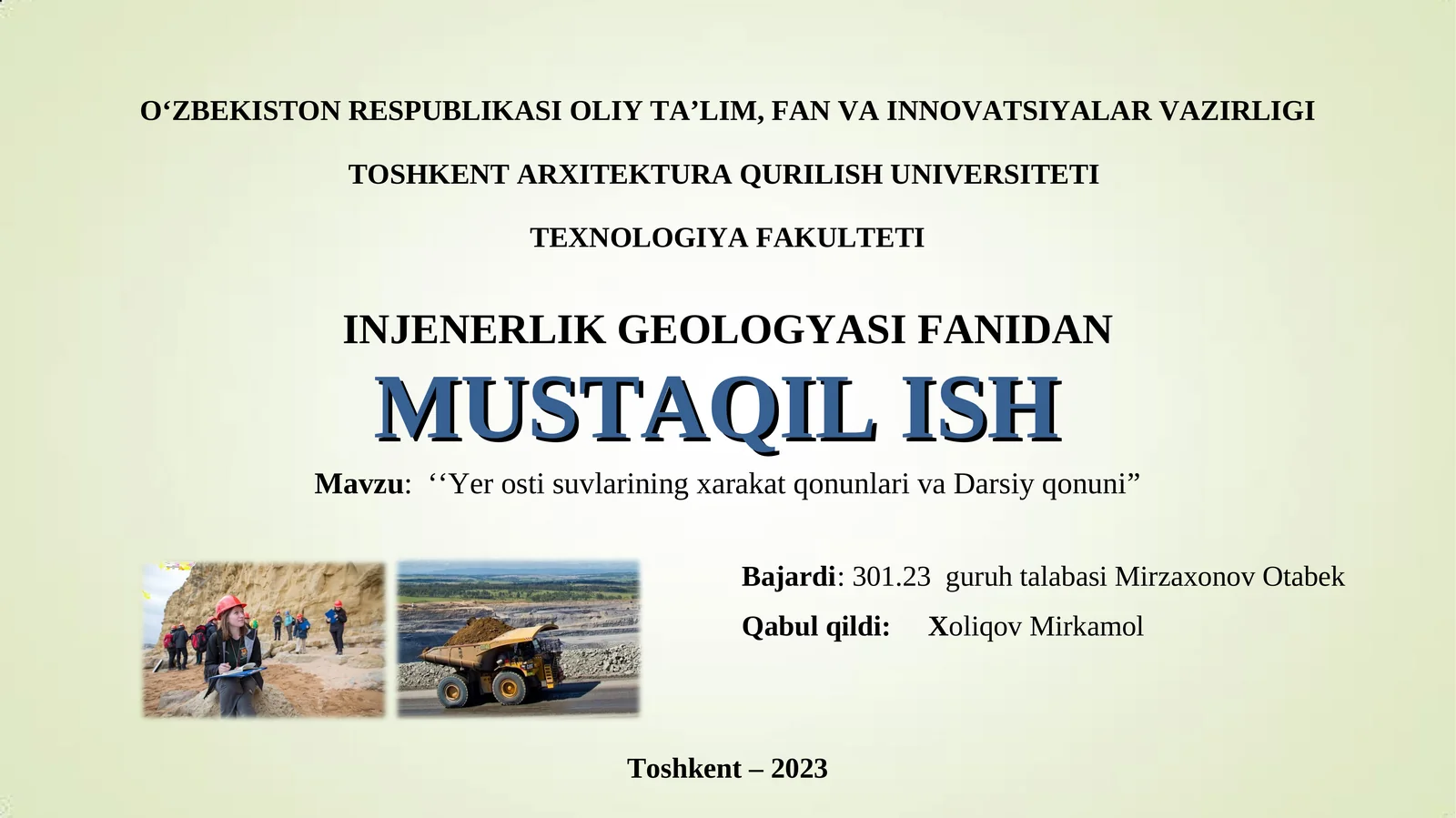 Yer osti suvlarining xarakat qonunlari va Darsiy qonuni