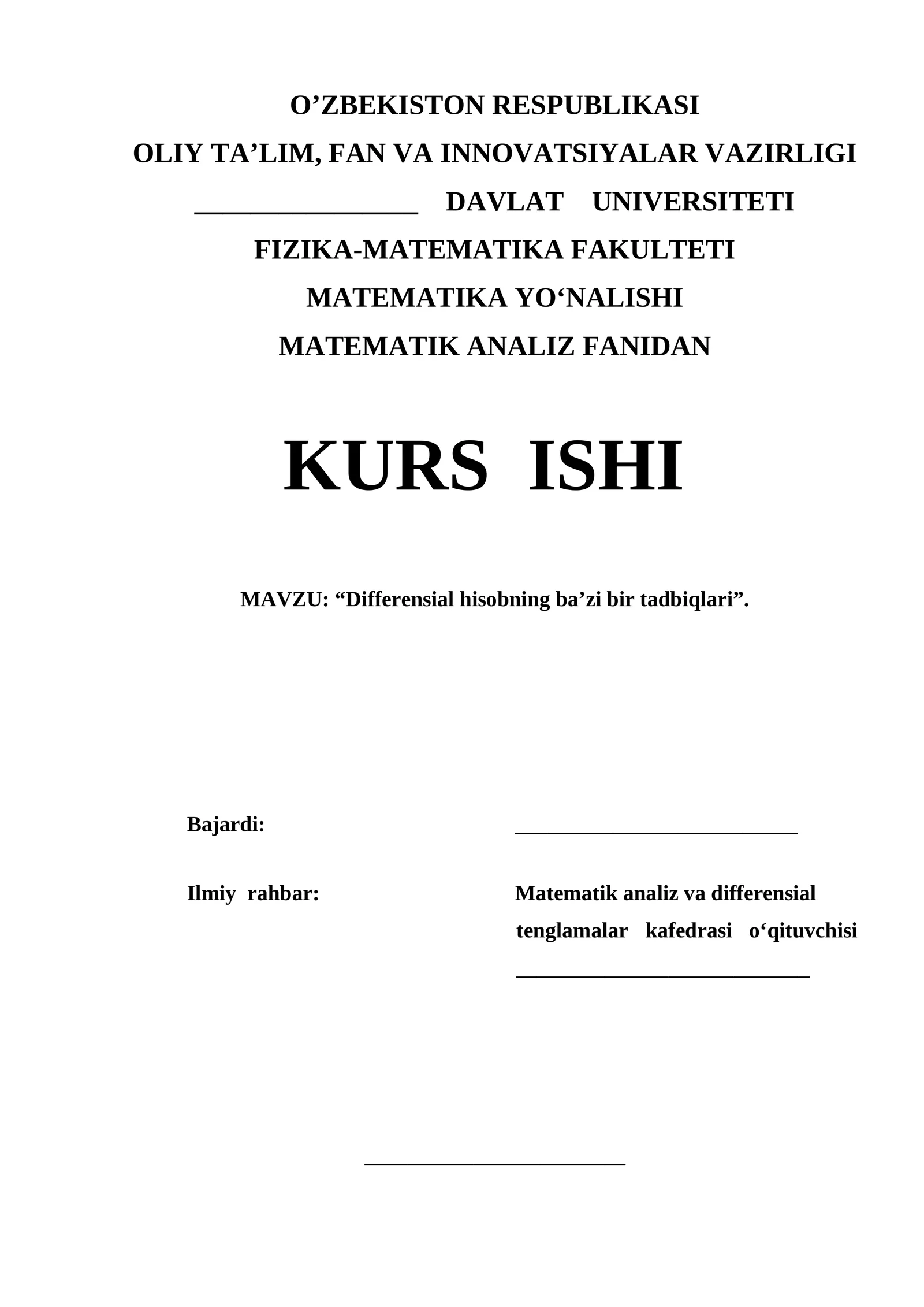 Differensial hisobning ba'zi bir tadbiqlari