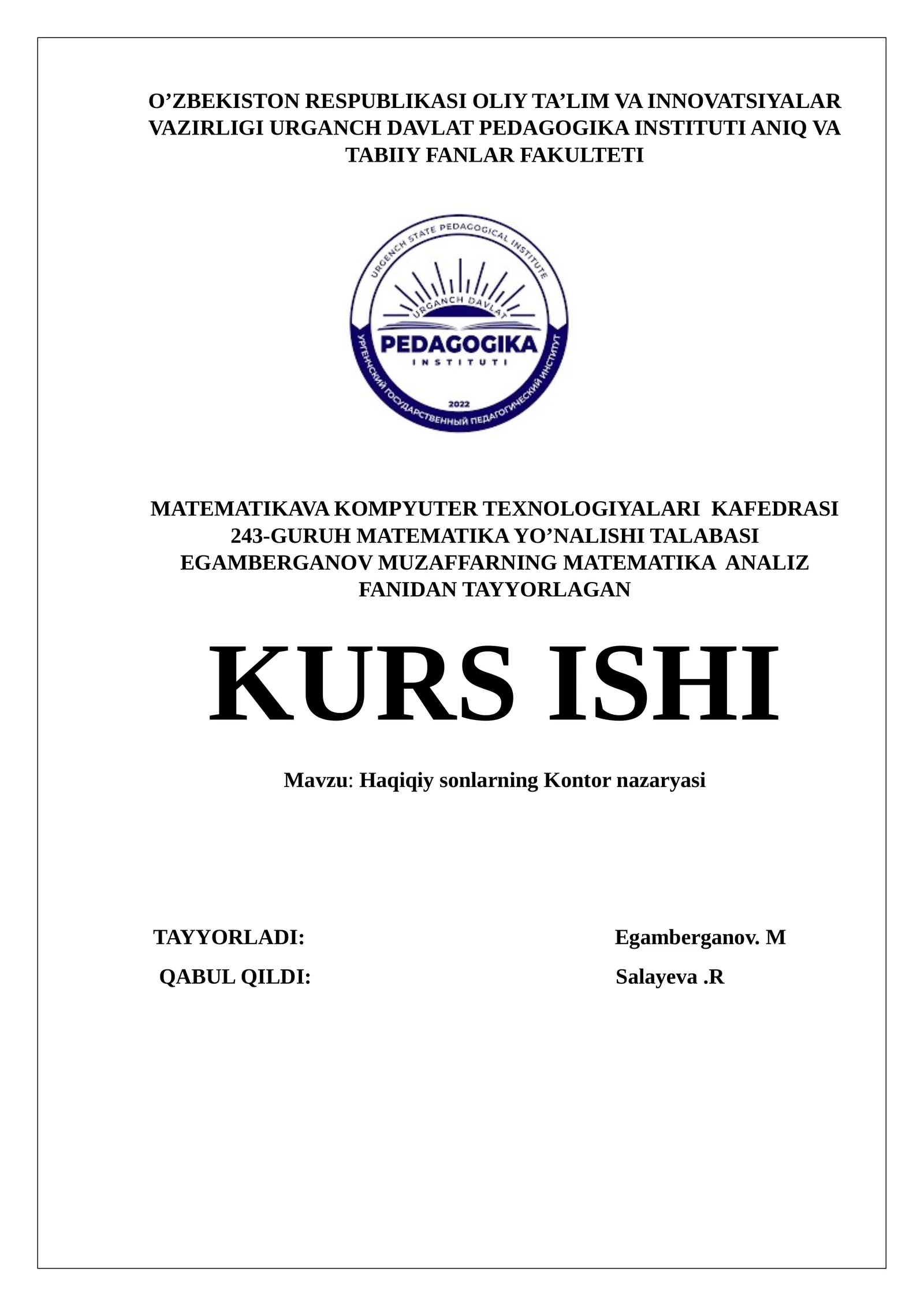 Haqiqiy sonlarning Kontor nazaryasi