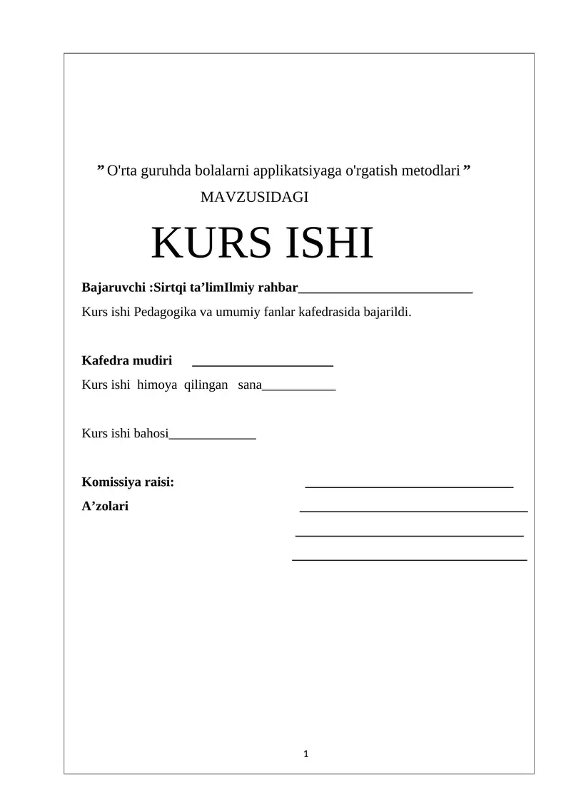 O'rta guruhda bolalarni applikatsiyaga o'rgatish metodlari