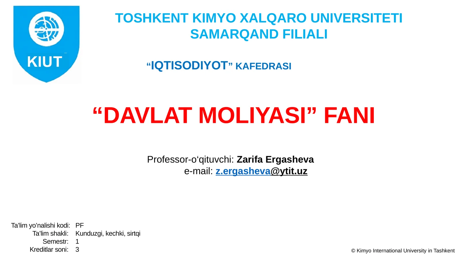 DAVLAT MOLIYASI FANI