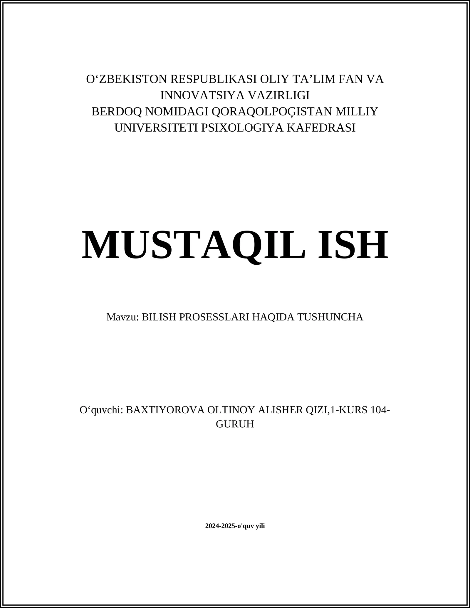 BILISH PROSESSLARI HAQIDA TUSHUNCHA