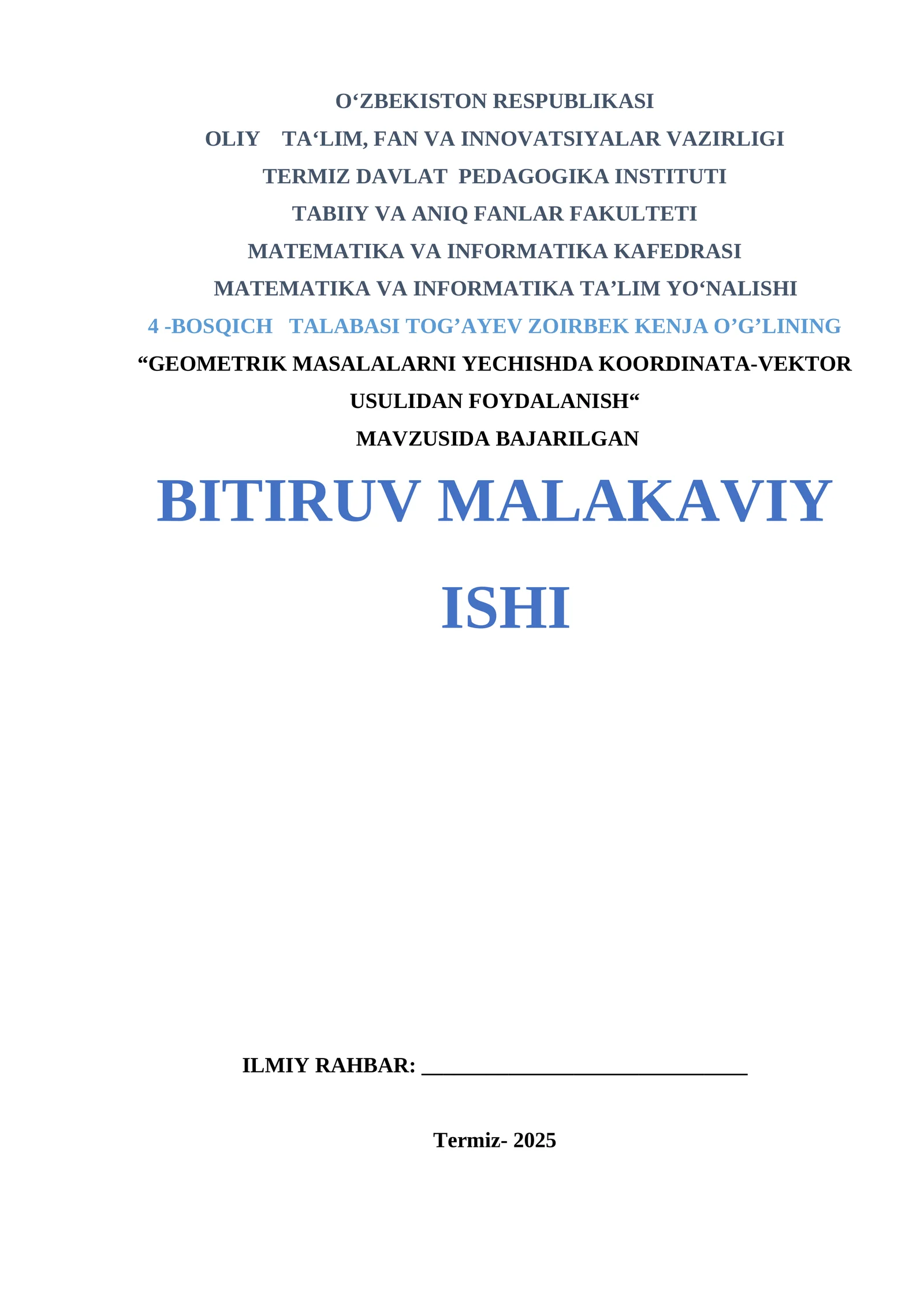 Bitruv malakaviy ishi