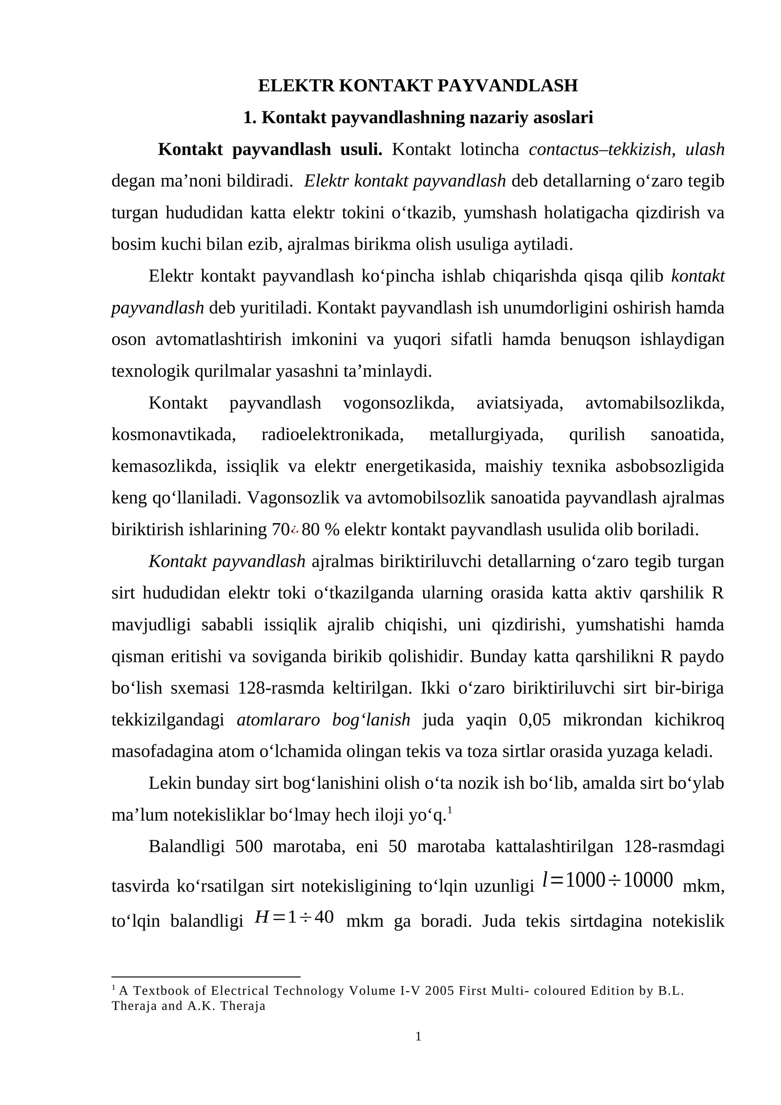 ELEKTR KONTAKT PAYVANDLASH