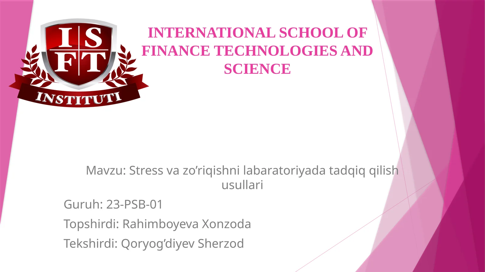 Stress va zo’riqishni labaratoriyada tadqiq qilish usullari