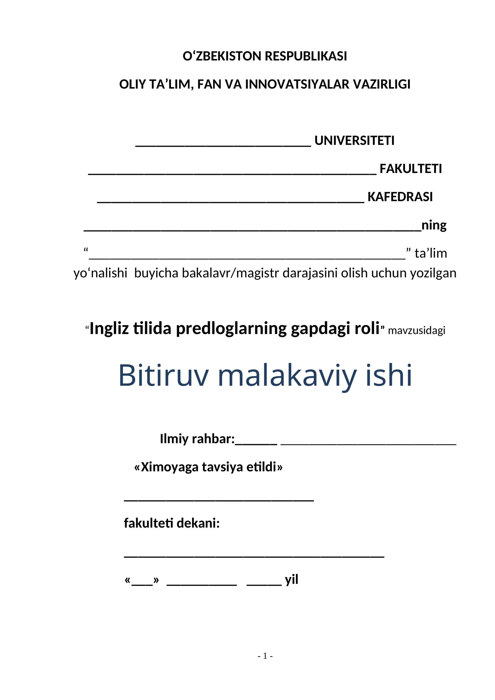 Ingliz tilida predloglarning gapdagi roli