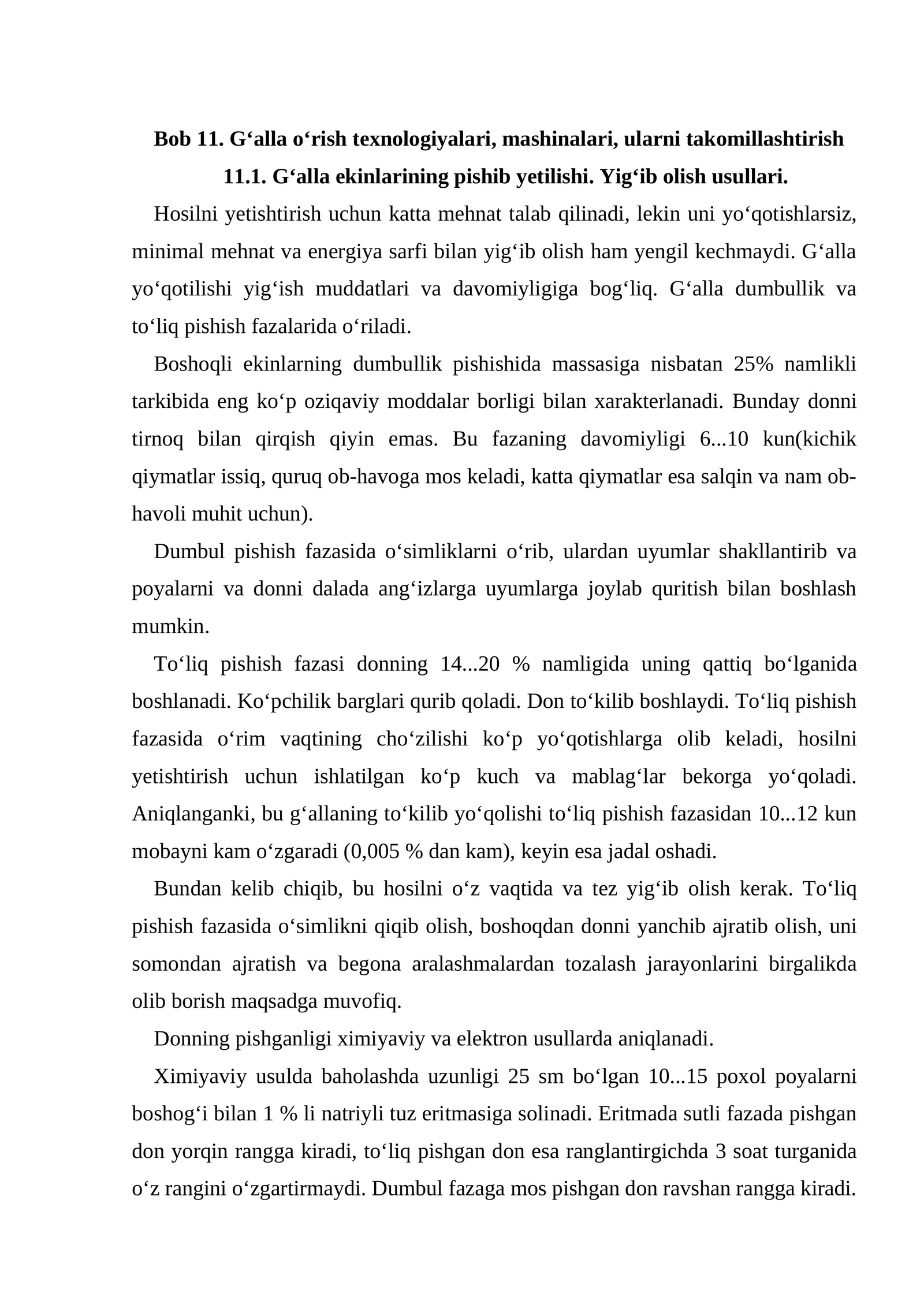 G‘alla o‘rish texnologiyalari, mashinalari, ularni takomillashtirish