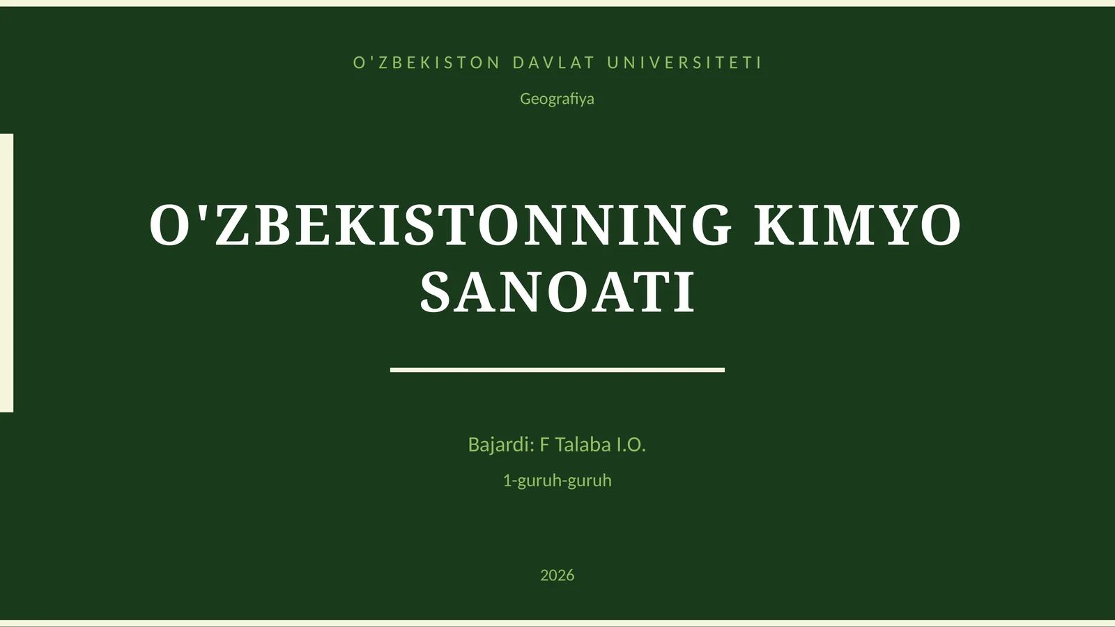 O'ZBEKISTONNING KIMYO SANOATI