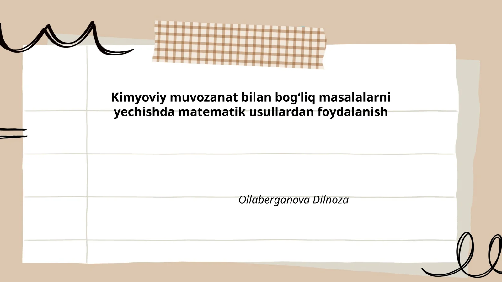 Kimyoviy muvozanat bilan bogʻliq masalalarni yechishda matematik usullardan foydalanish