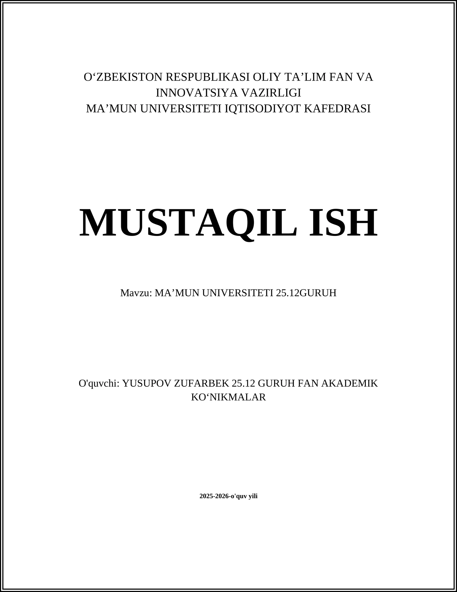 MAʼMUN UNIVERSITETI 25.12 GURUH