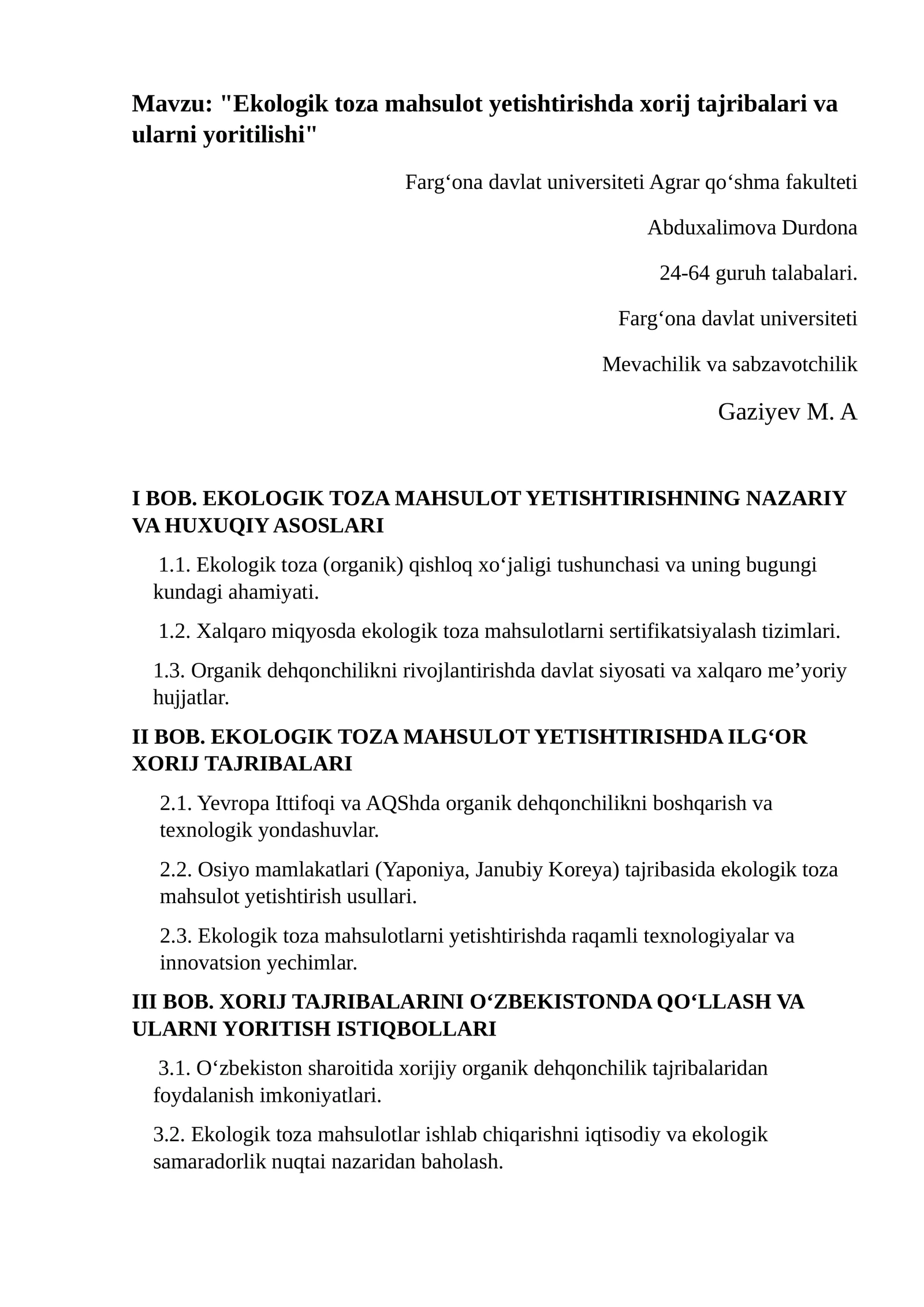 Ekologik toza mahsulot yetishtirishda xorij tajribalari va ularni yoritilishi