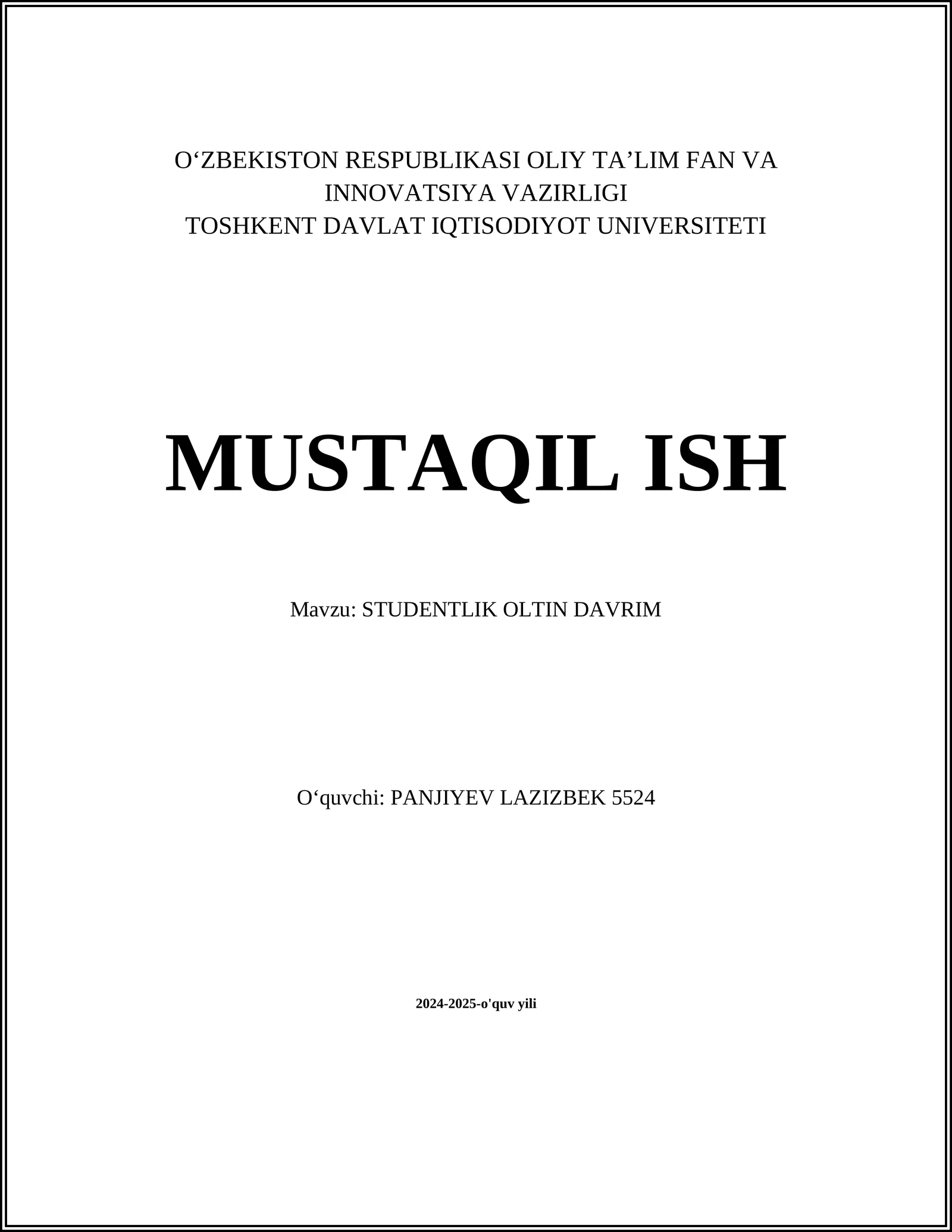 STUDENTLIK OLTIN DAVRIM