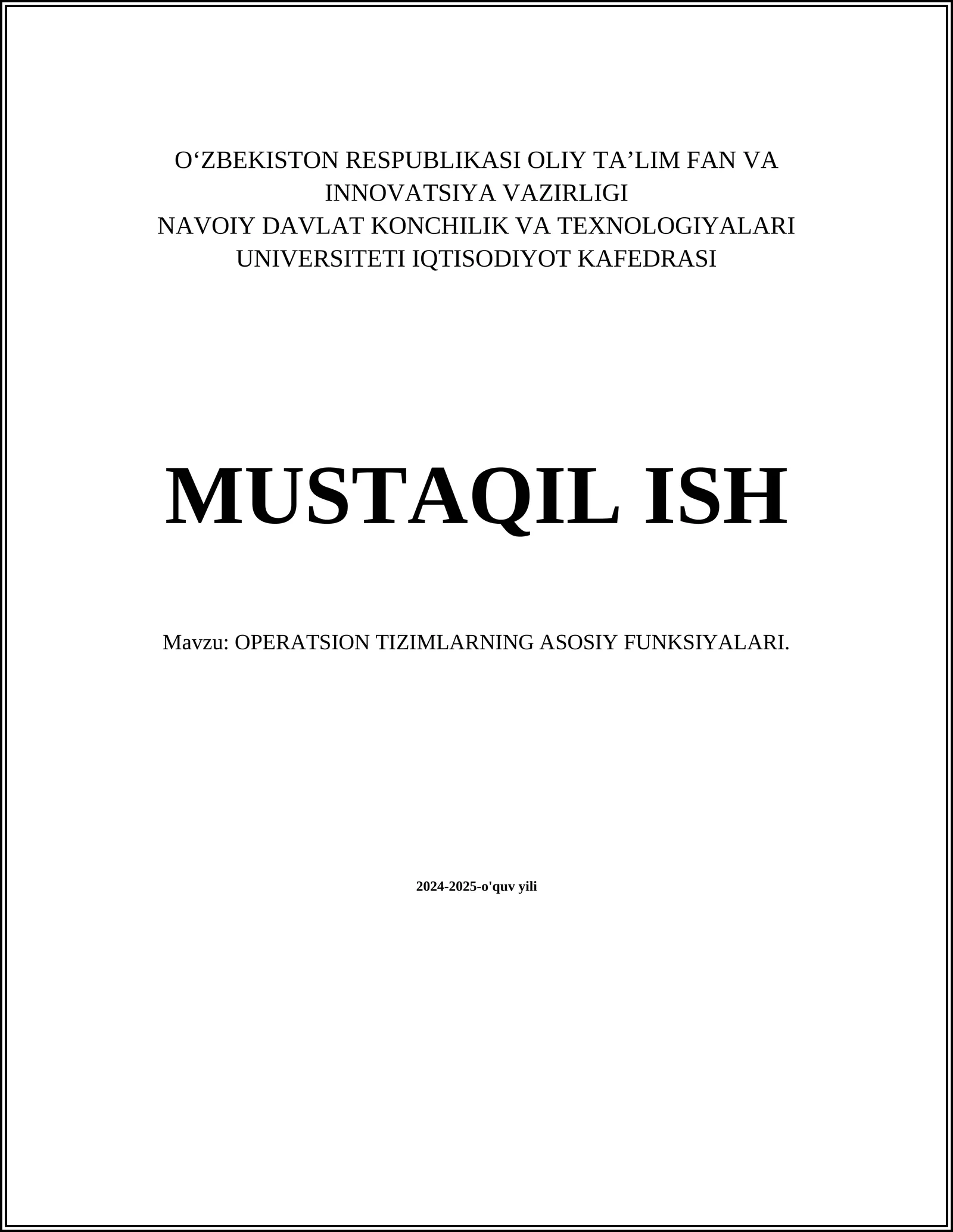 OPERATSION TIZIMLARNING ASOSIY FUNKSIYALARI