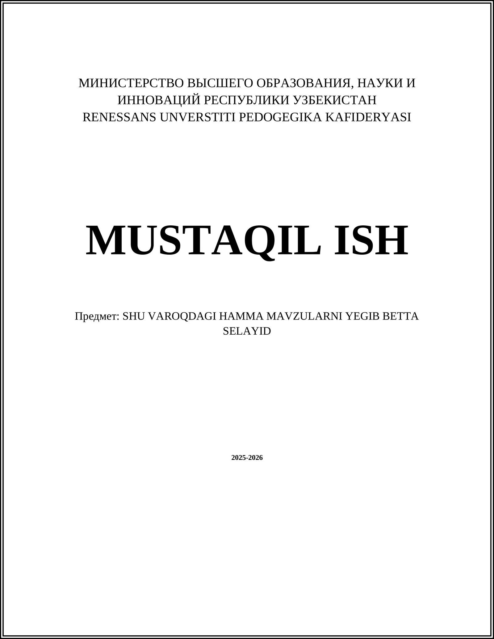 SHU VAROQDAGI HAMMA MAVZULARNI YEGIB BETTA SELAYID