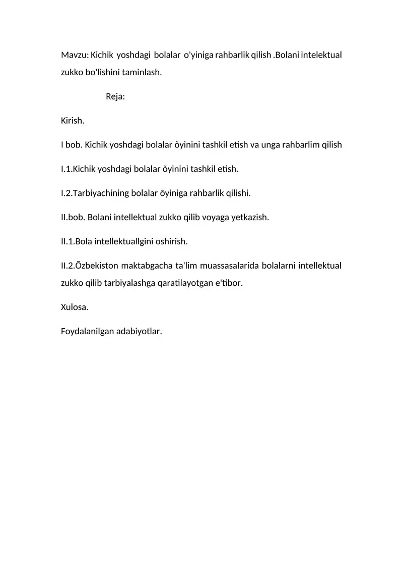 Kichik yoshdagi bolalar o'yiniga rahbarlik qilish