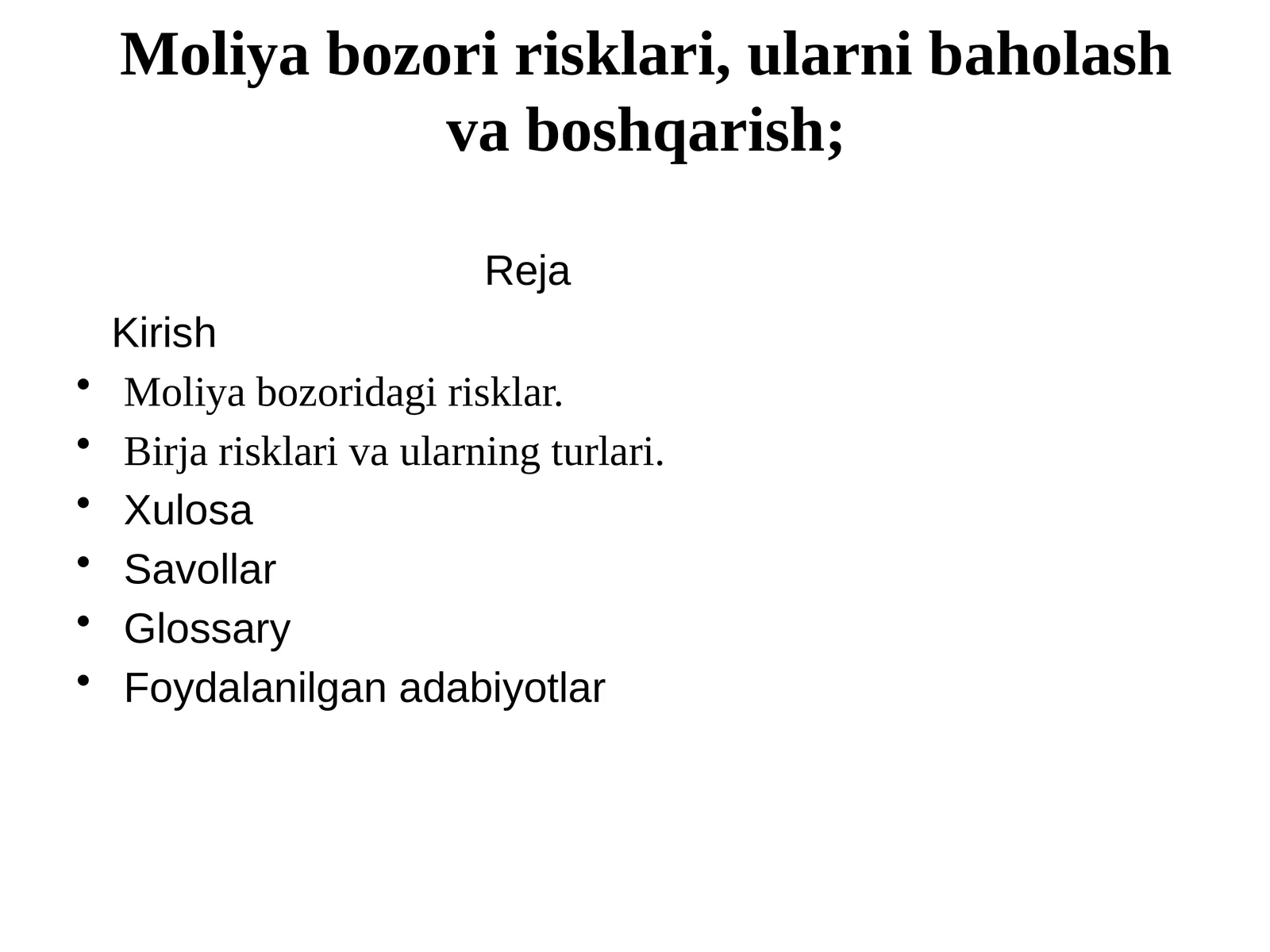 Moliyabozoririsklari,ularnibaholashvaboshqarish