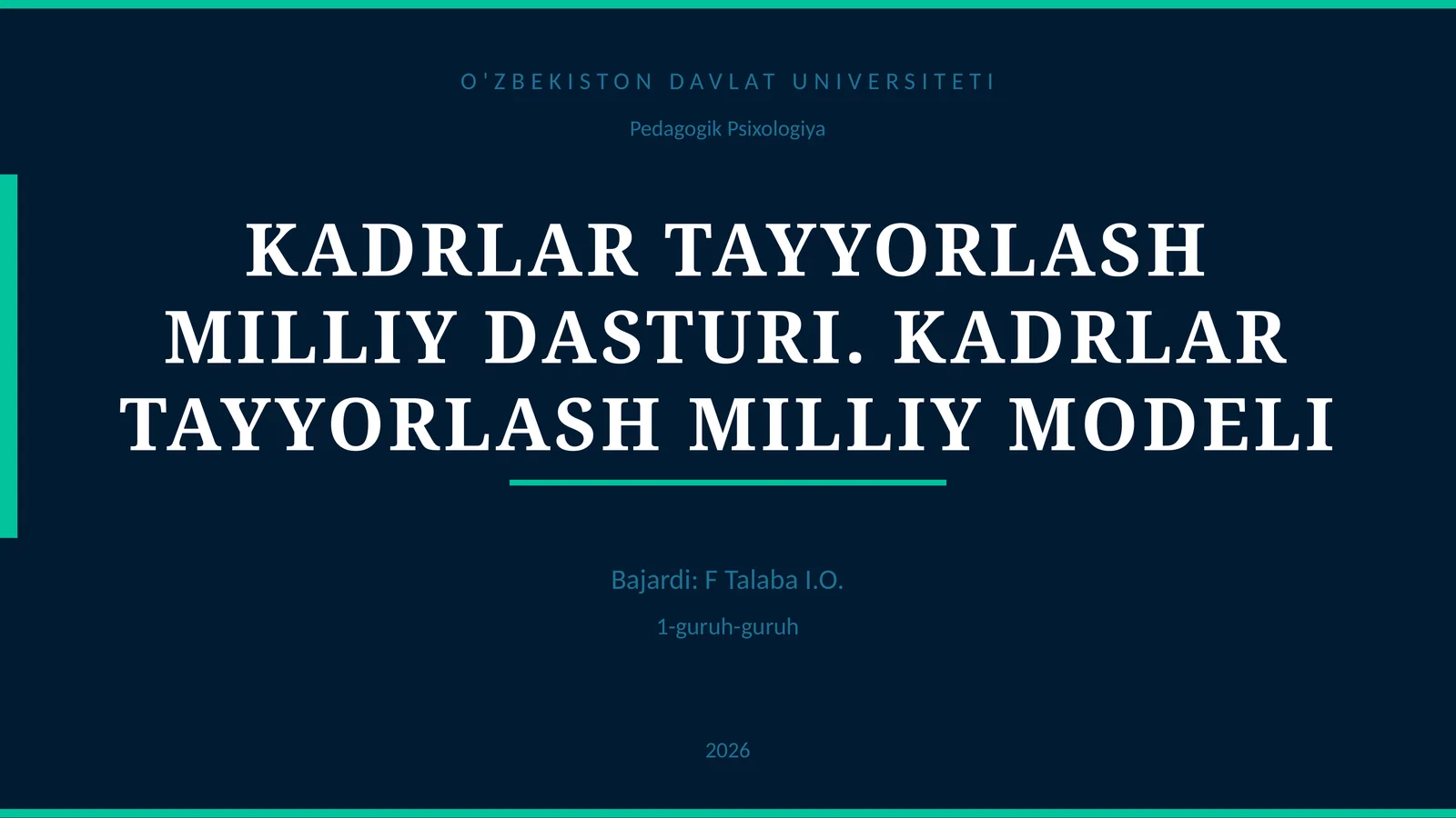KADRLAR TAYYORLASH MILLIY DASTURI. KADRLAR TAYYORLASH MILLIY MODELI