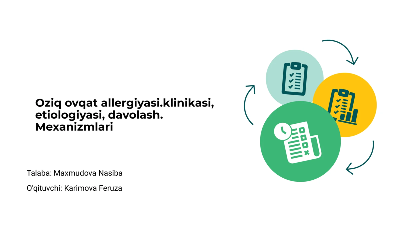 Oziq ovqat allergiyasi.klinikasi, etiologiyasi, davolash. Mexanizmlari