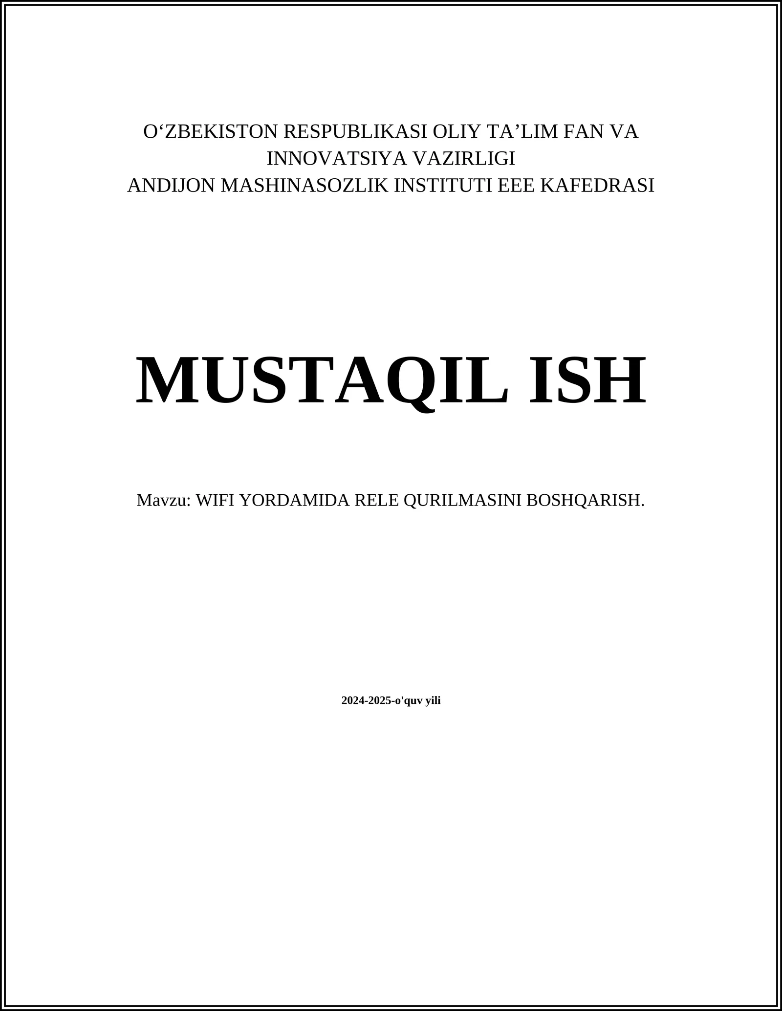 WIFI YORDAMIDA RELE QURILMASINI BOSHQARISH