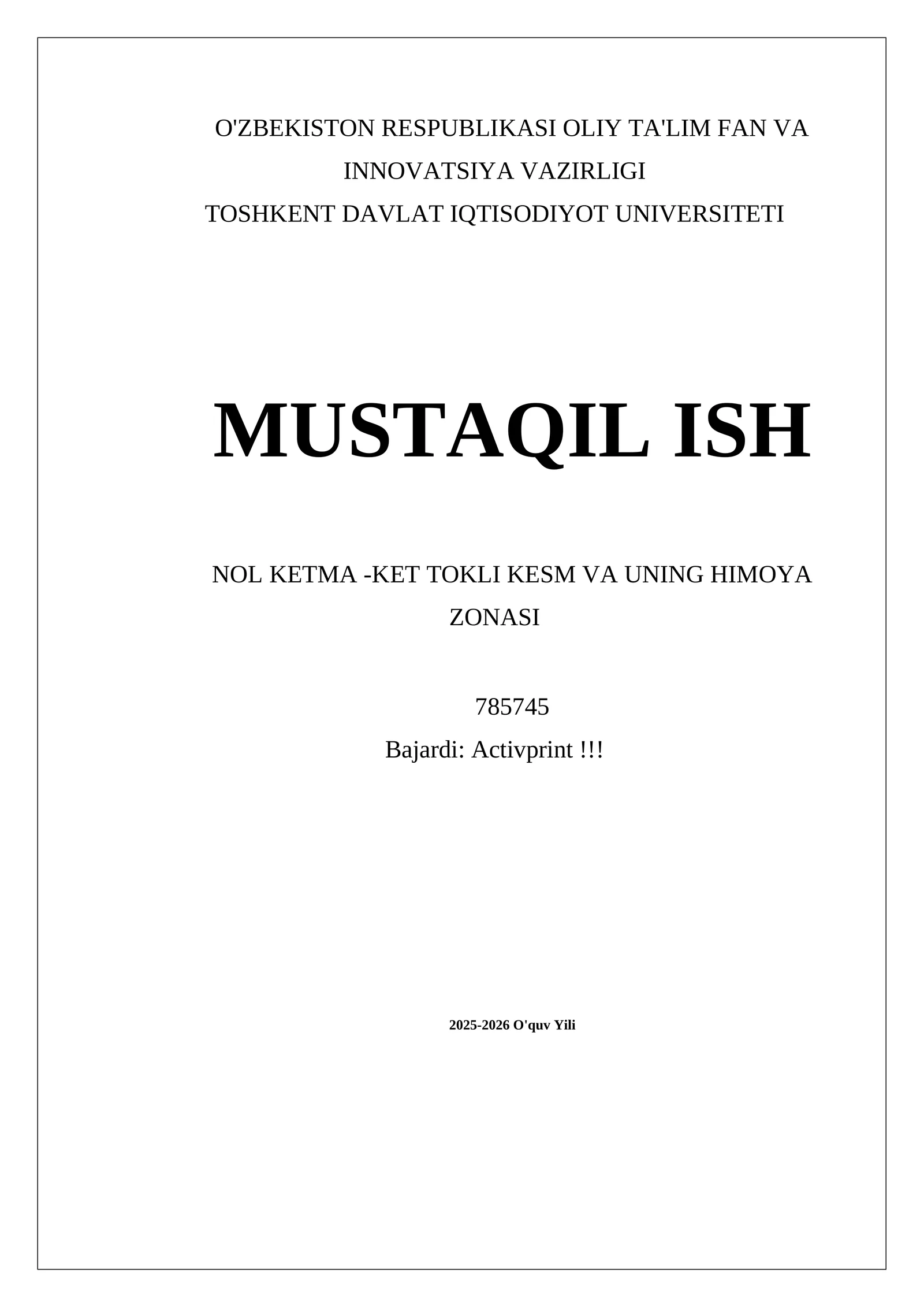 NOL KETMA -KET TOKLI KESM VA UNING HIMOYA ZONASI