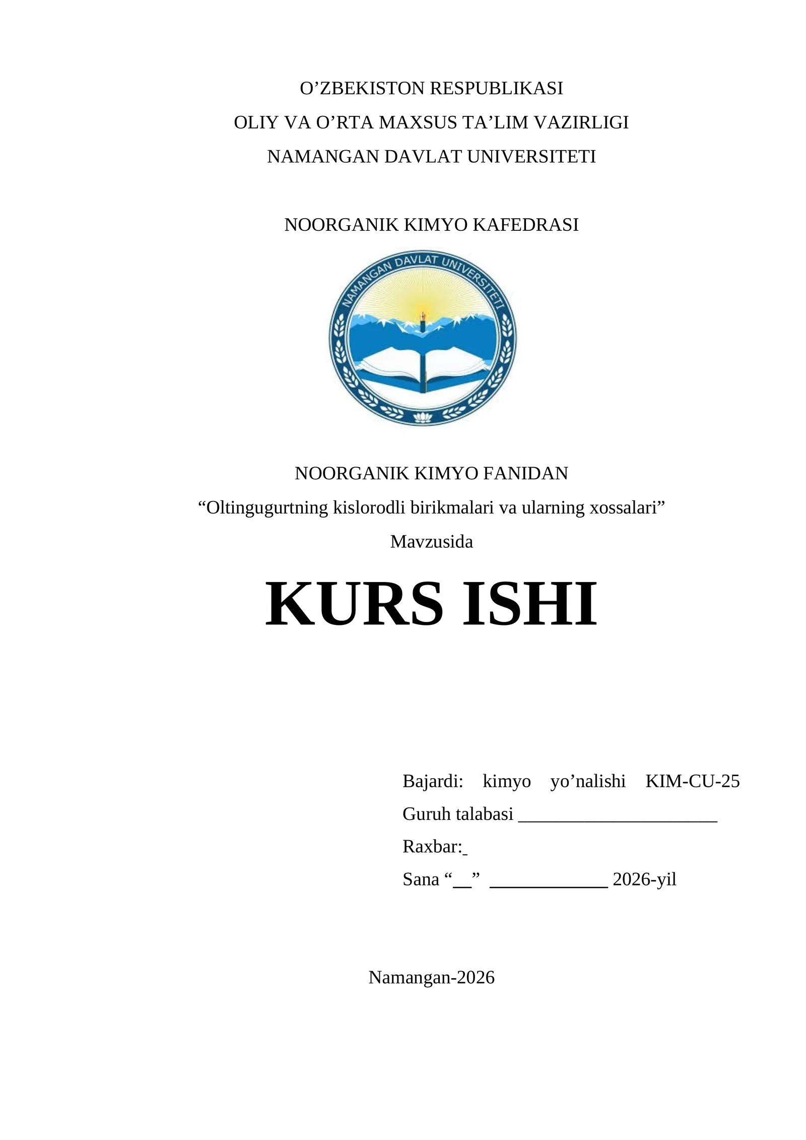 Oltingugurtning kislorodli birikmalari va ularning xossalari