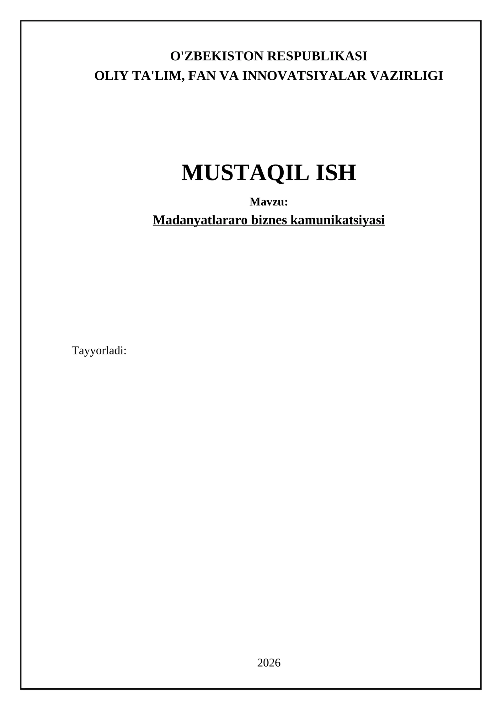 Madanyatlararo biznes kamunikatsiyasi