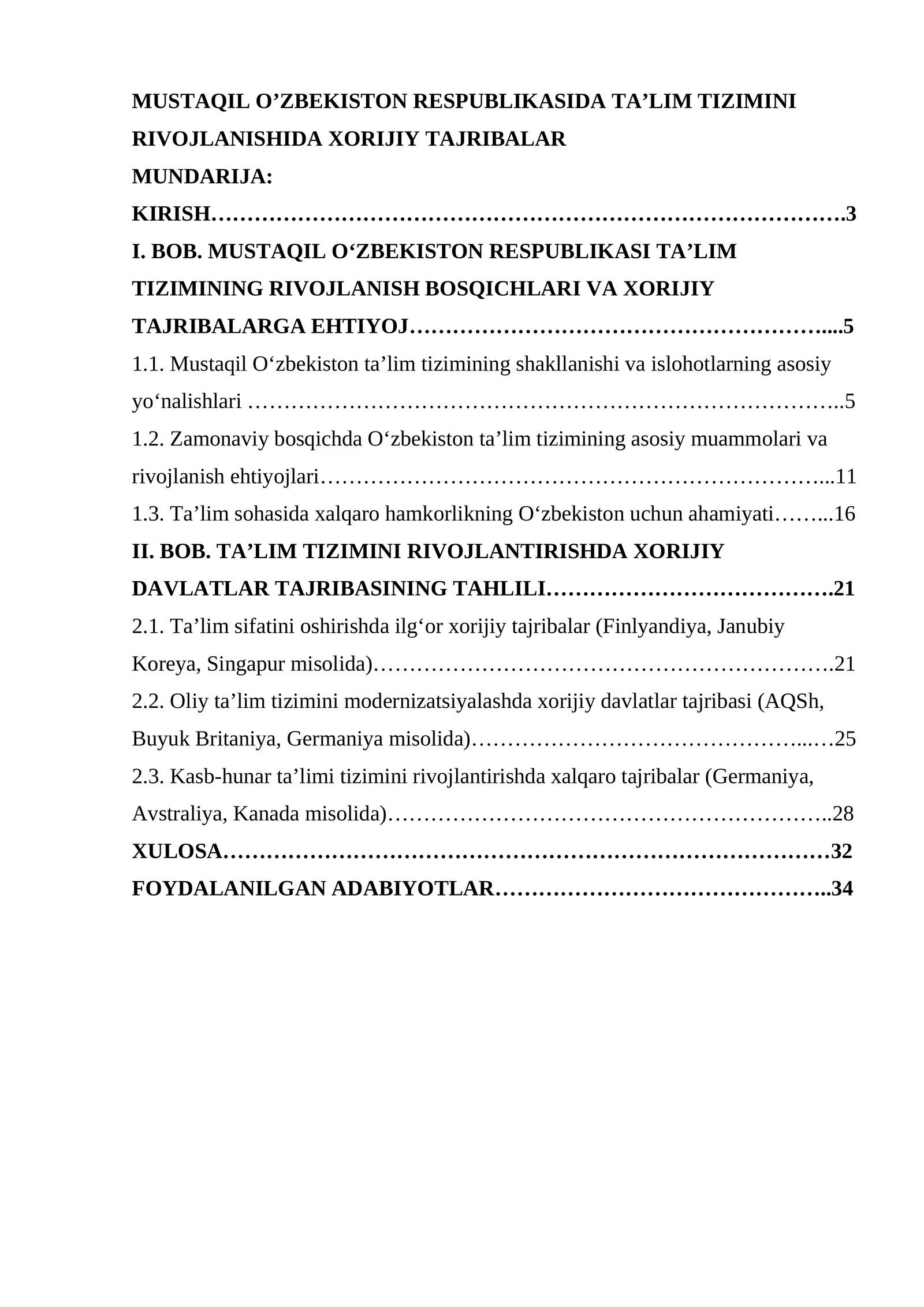 MUSTAQIL O’ZBEKISTON RESPUBLIKASIDA TA’LIM TIZIMINI RIVOJLANISHIDA XORIJIY TAJRIBALAR