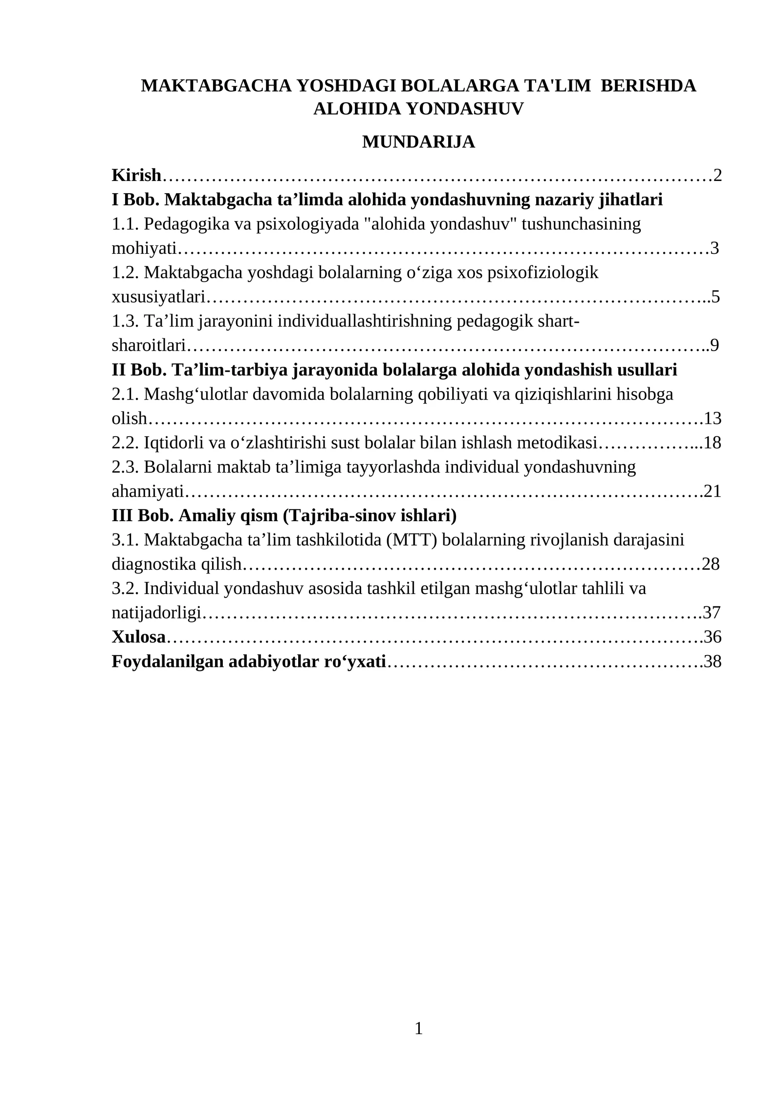 MAKTABGACHA YOSHDAGI BOLALARGA TA'LIM BERISHDA ALOHIDA YONDASHUV