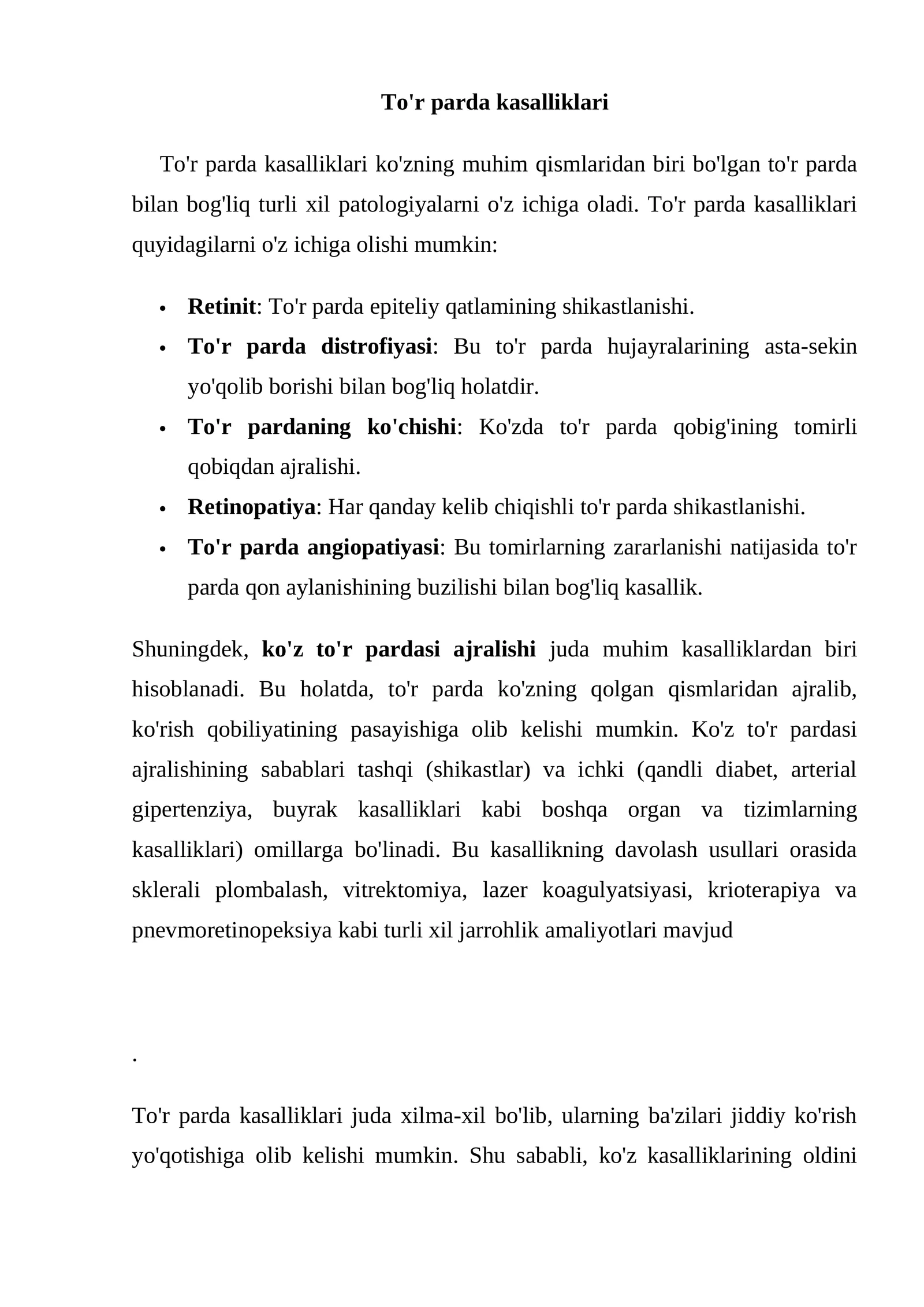 To'r parda kasalliklari