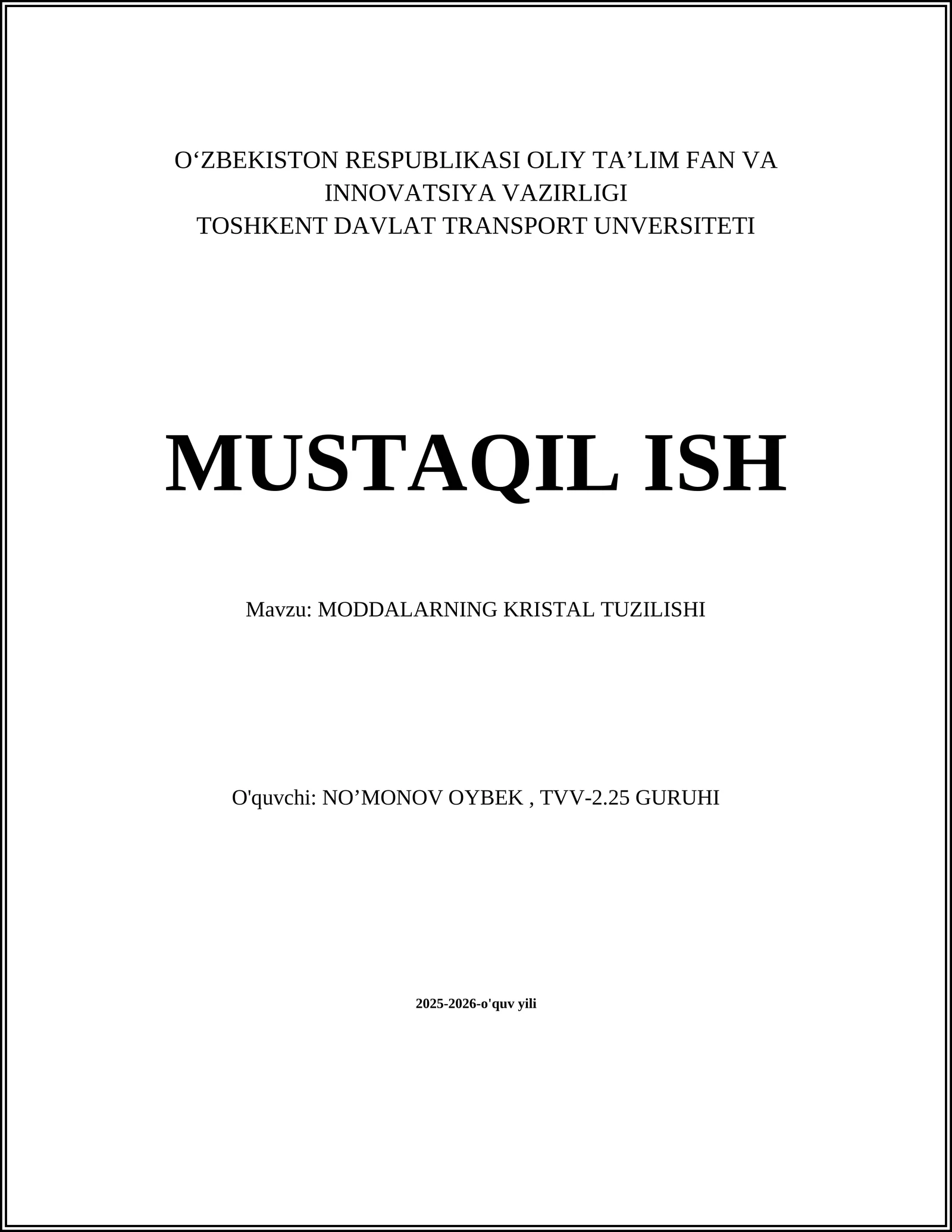 MODDALARNING KRISTAL TUZILISHI