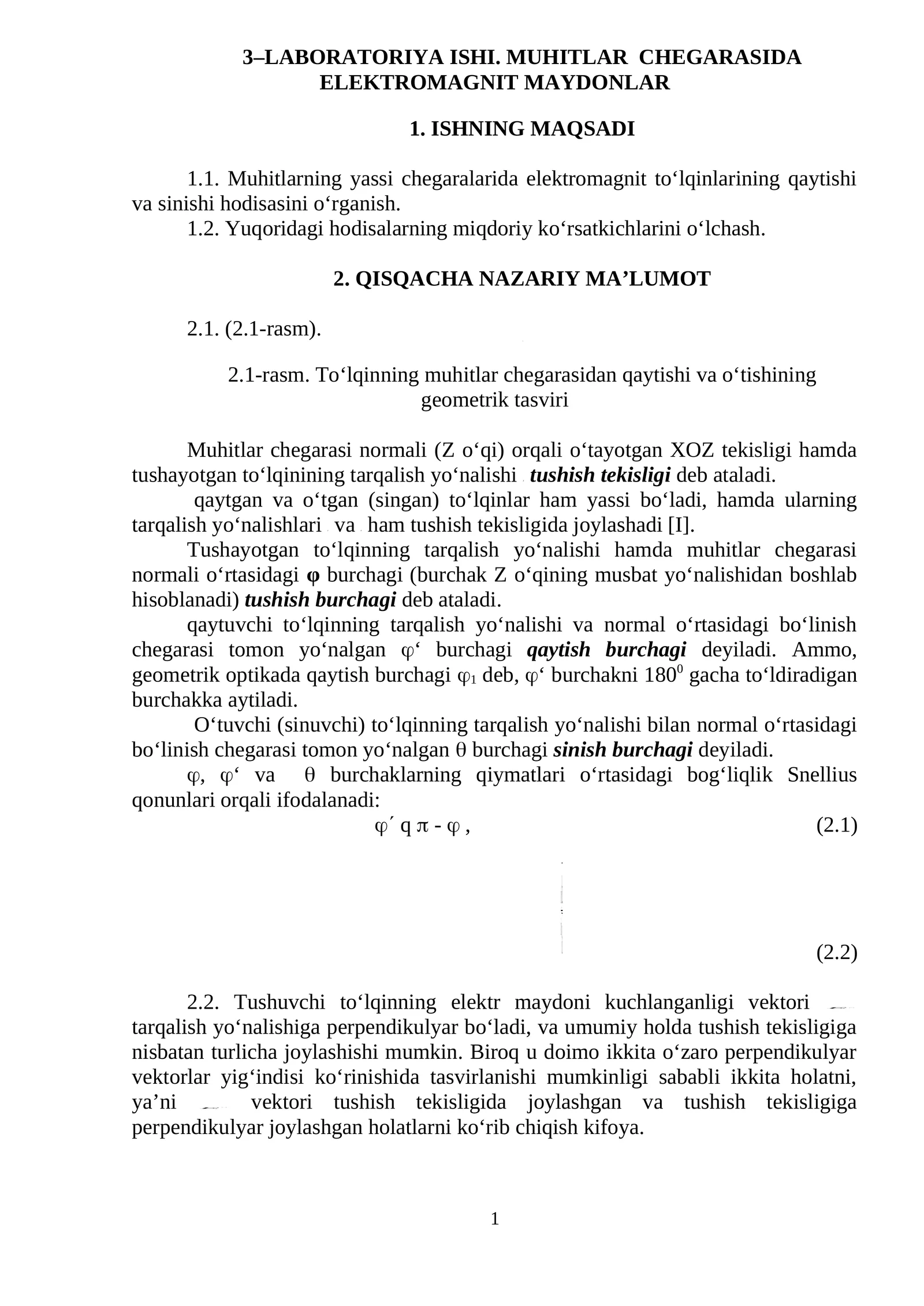 MUHITLAR CHEGARASIDA ELEKTROMAGNIT MAYDONLAR