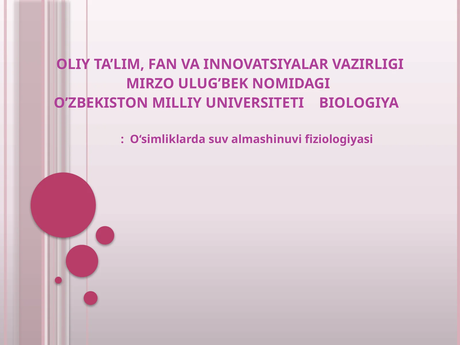 O‘simliklarda suv almashinuvi fiziologiyasi