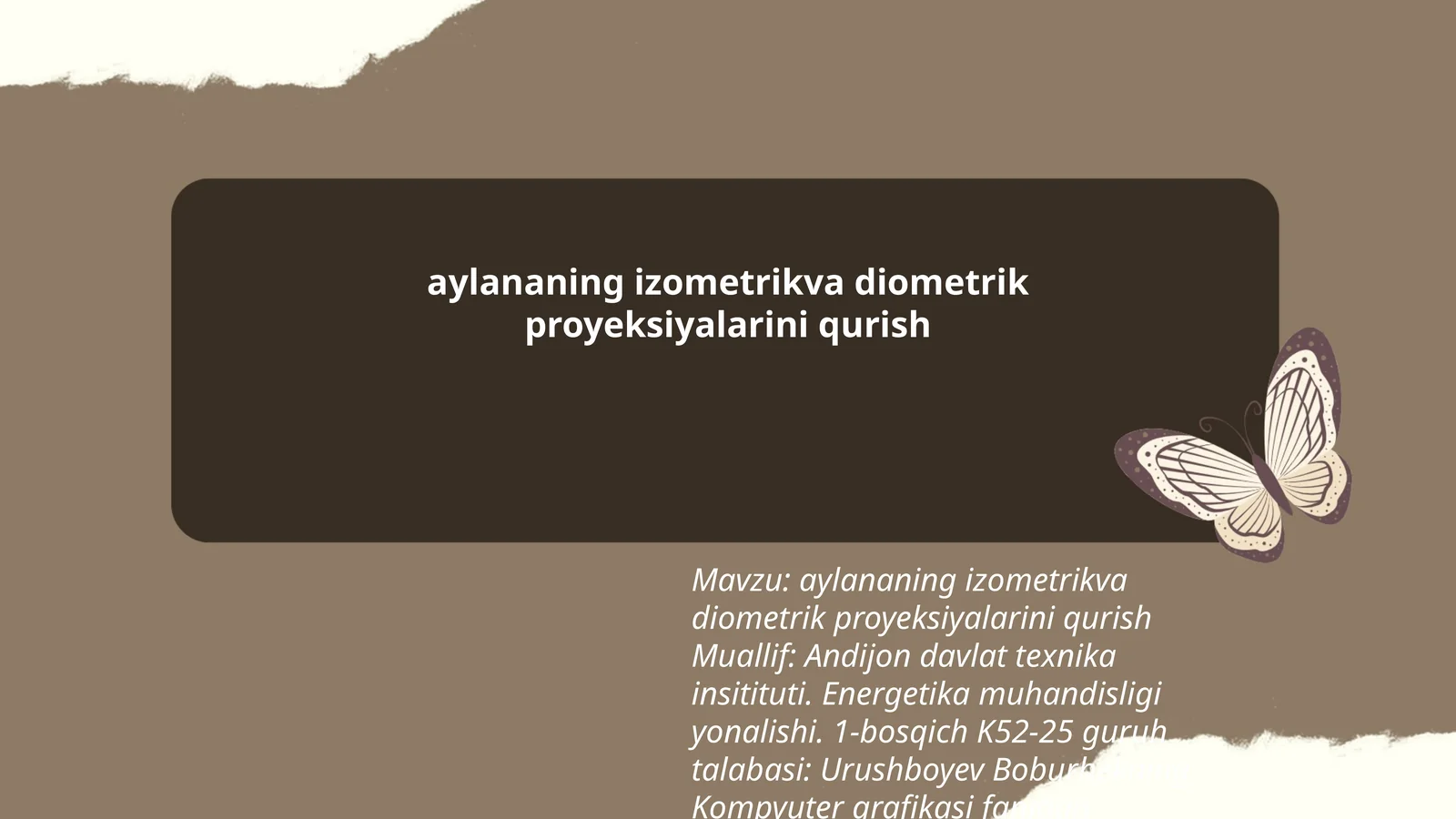 aylananing izometrikva diometrik proyeksiyalarini qurish
