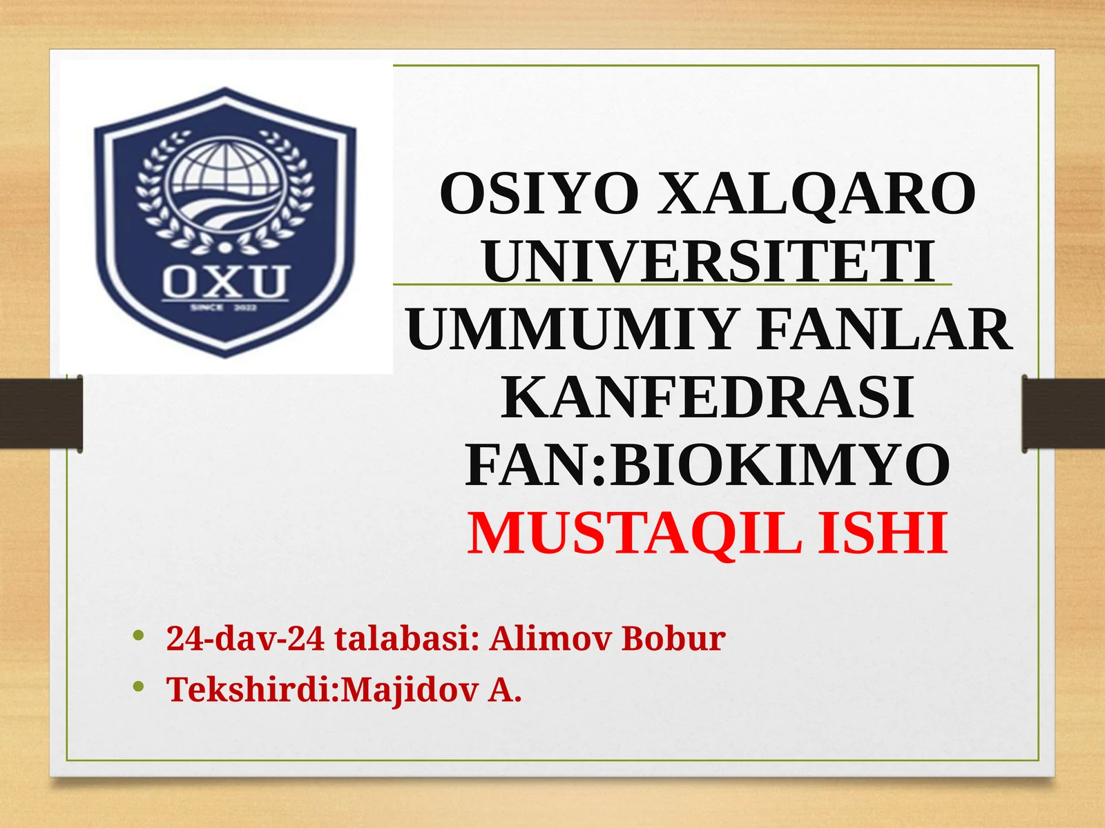 BIOKIMYO MUSTAQIL ISHI