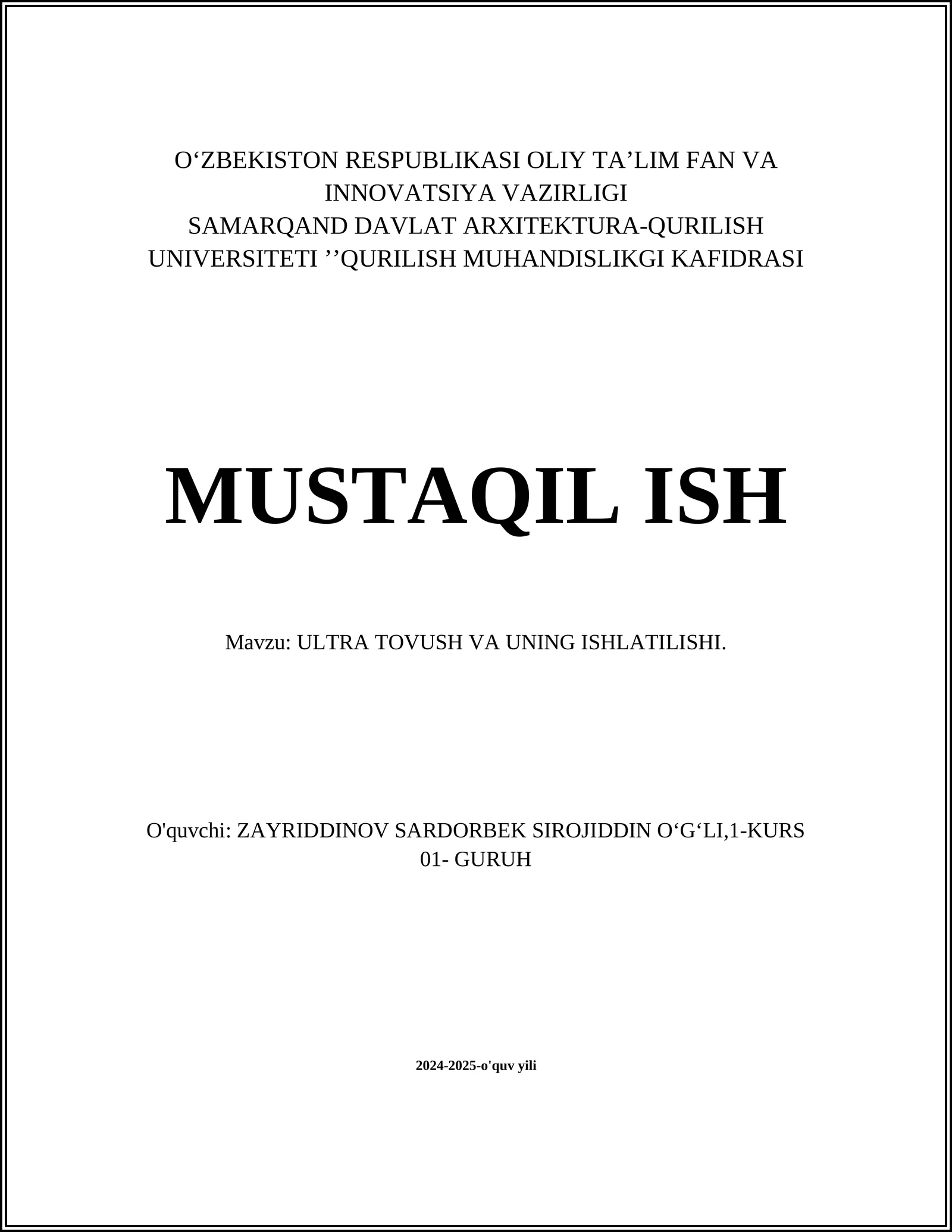 ULTRA TOVUSH VA UNING ISHLATILISHI
