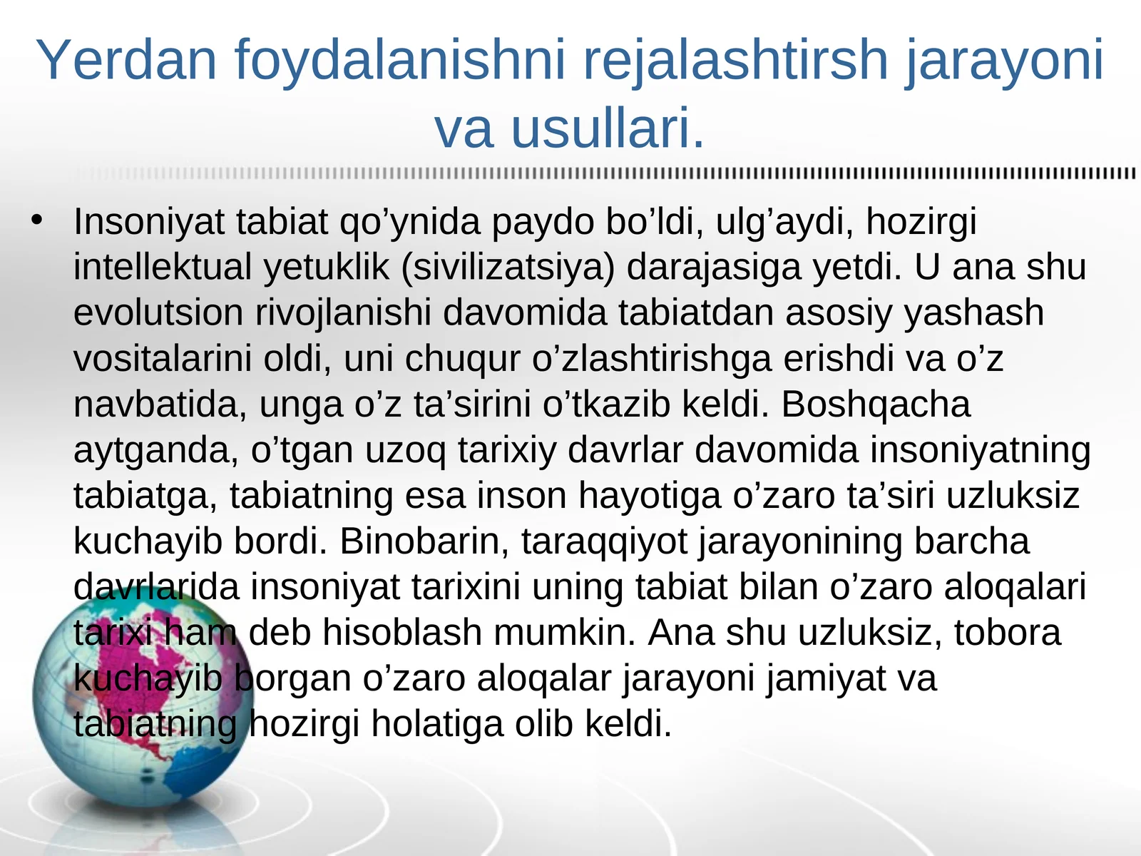 Yerdan foydalanishni rejalashtirsh jarayoni va usullari