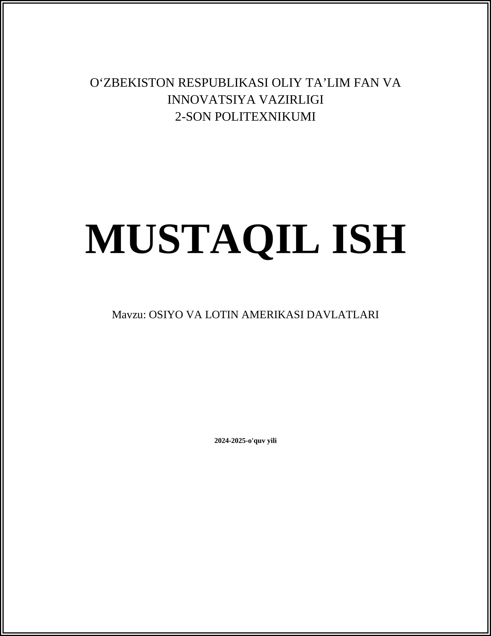 OSIYO VA LOTIN AMERIKASI DAVLATLARI
