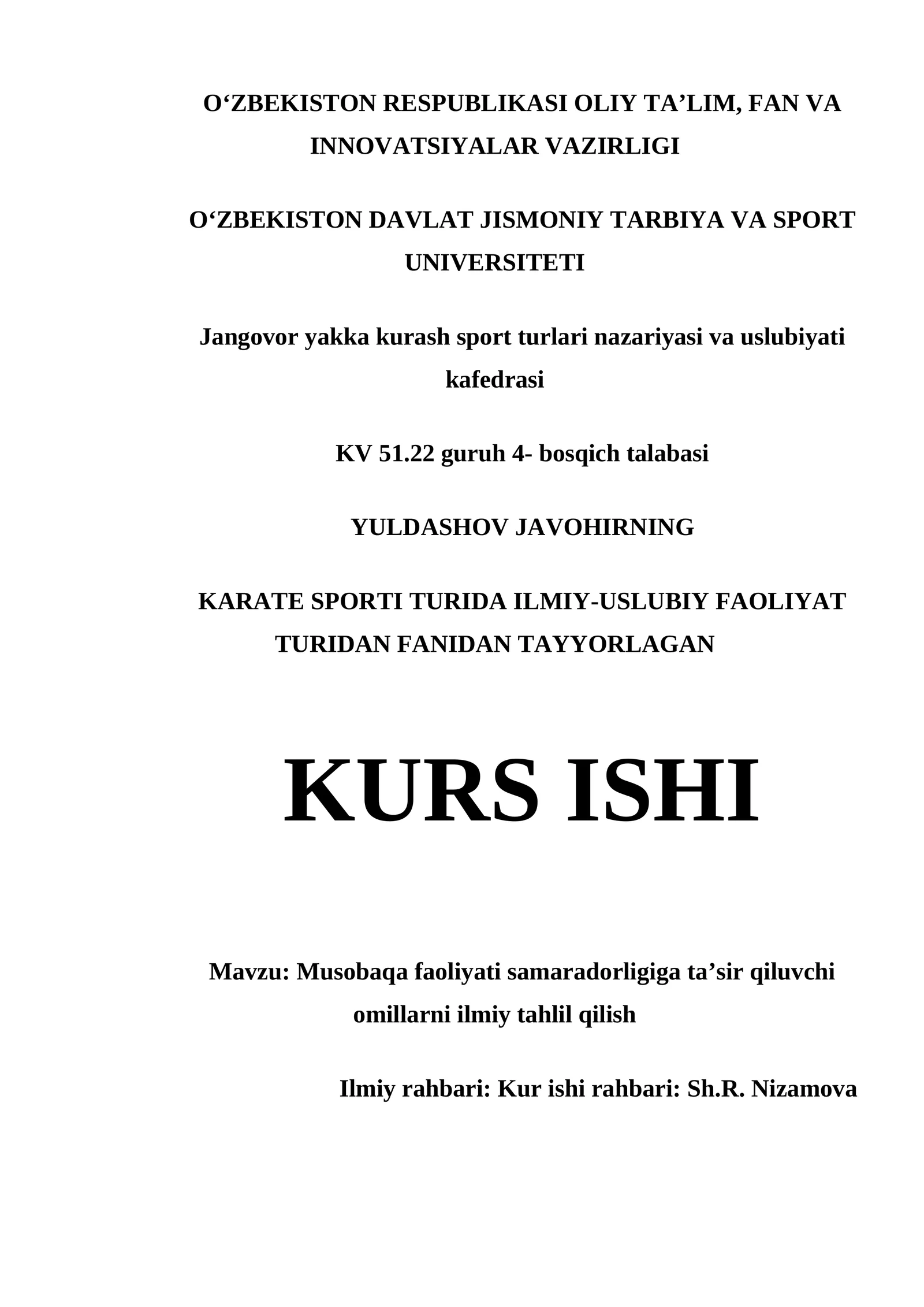 Jangovor yakka kurash sport turlari nazariyasi va uslubiyati kafedrasi