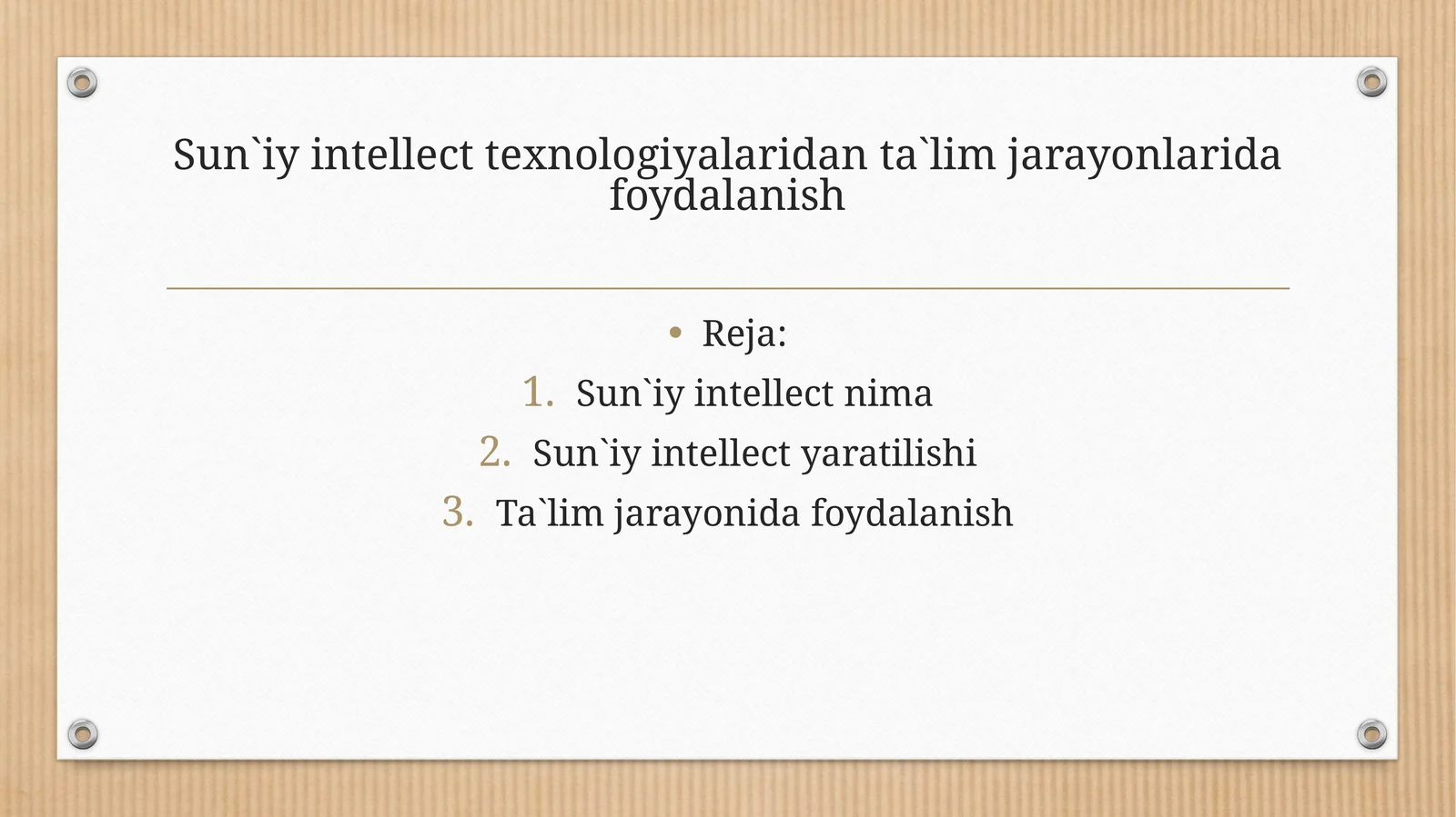 Sun`iy intellect texnologiyalaridan ta`lim jarayonlarida foydalanish
