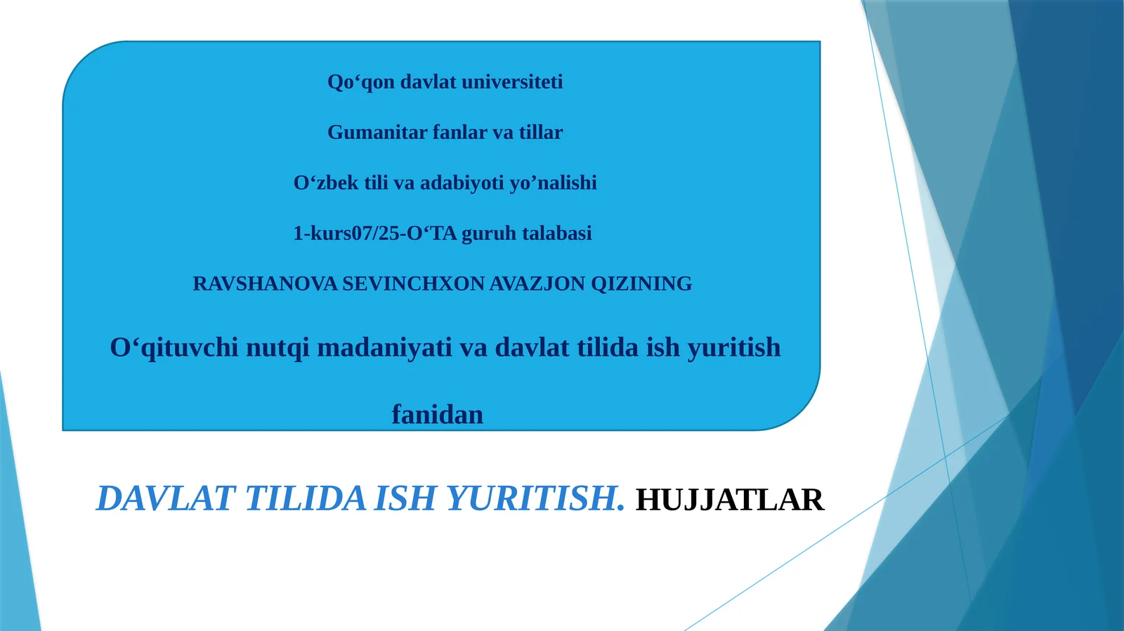 O‘qituvchi nutqi madaniyati va davlat tilida ish yuritish