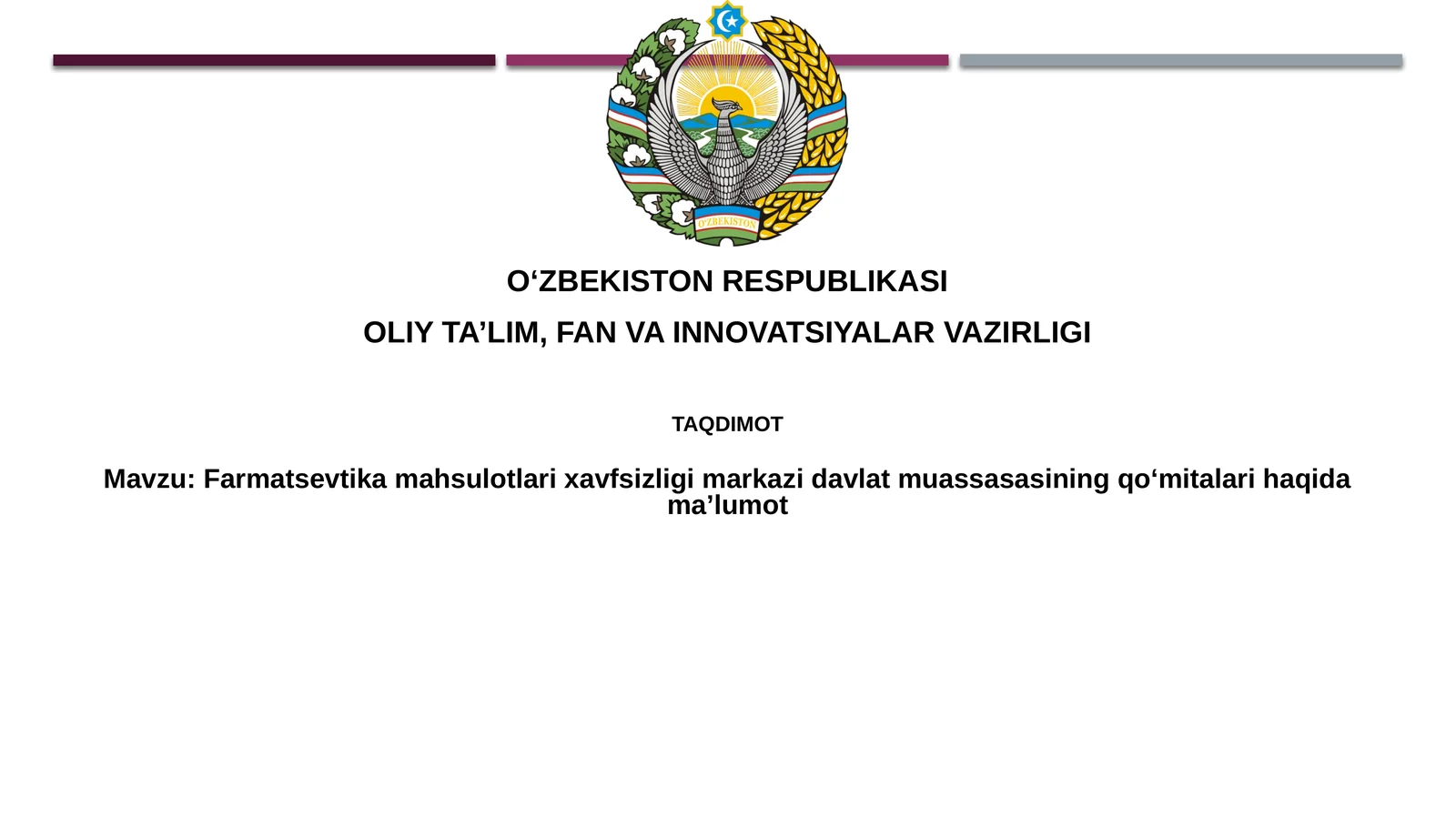 Farmatsevtikamahsulotlarixavfsizligimarkazidavlatmuassasasiningqo‘mitalarihaqidama’lumot