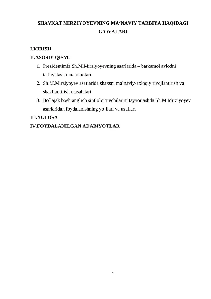 MA'NAVIY TARBIYA HAQIDAGI G`OYALARI