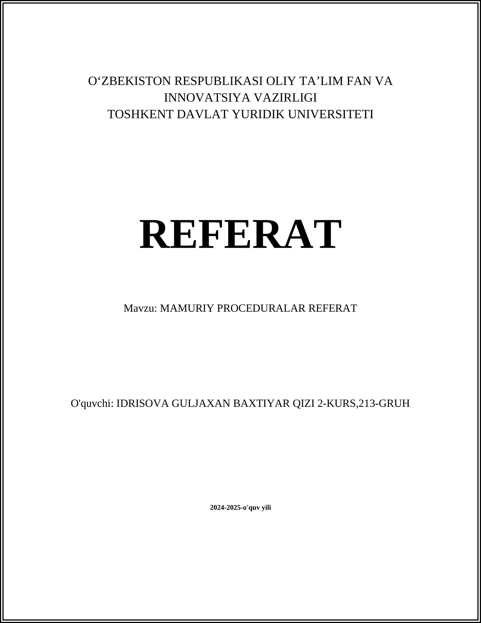 MAMURIY PROCEDURALAR REFERAT