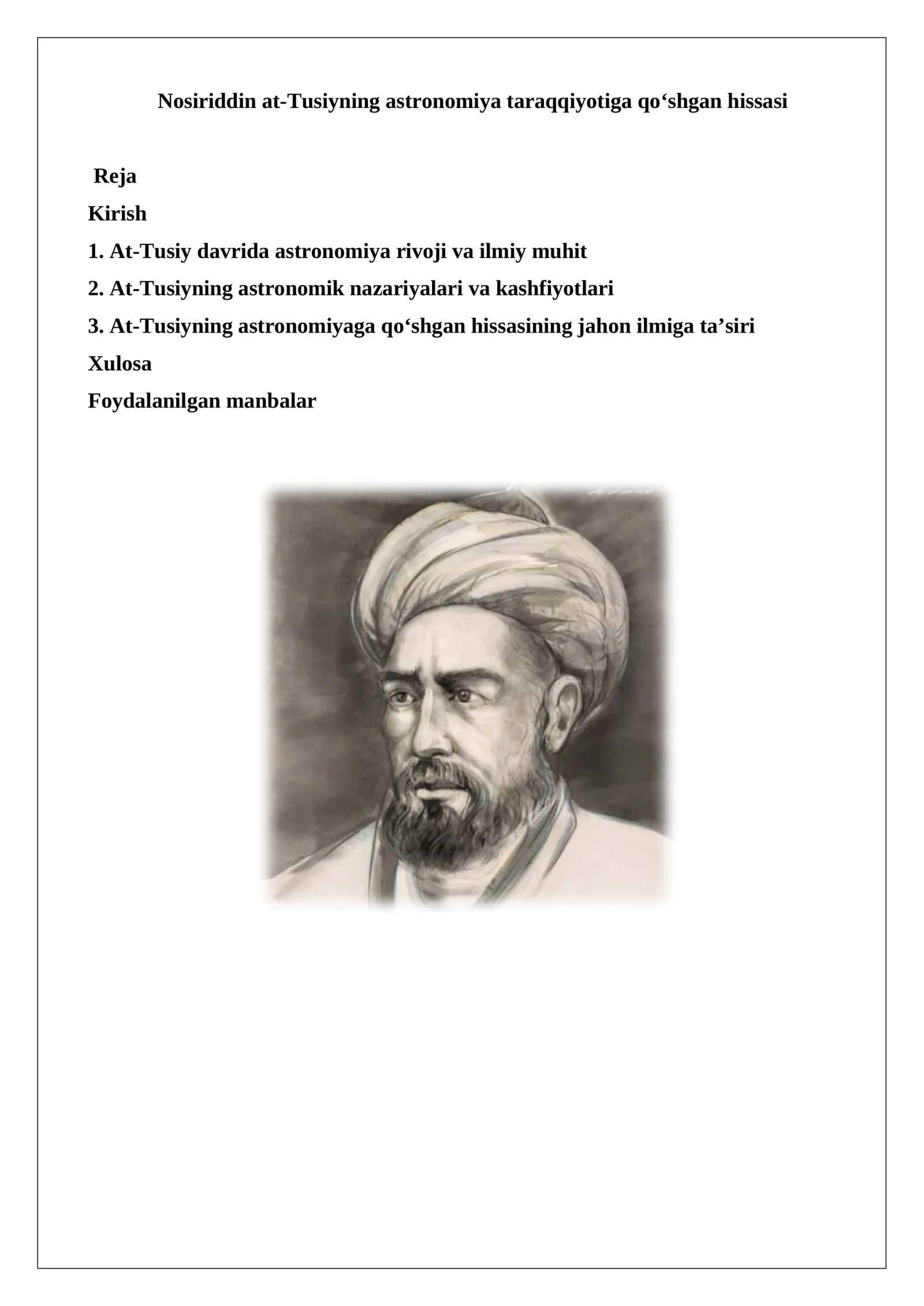 Nosiriddin at-Tusiyning astronomiya taraqqiyotiga qo‘shgan hissasi