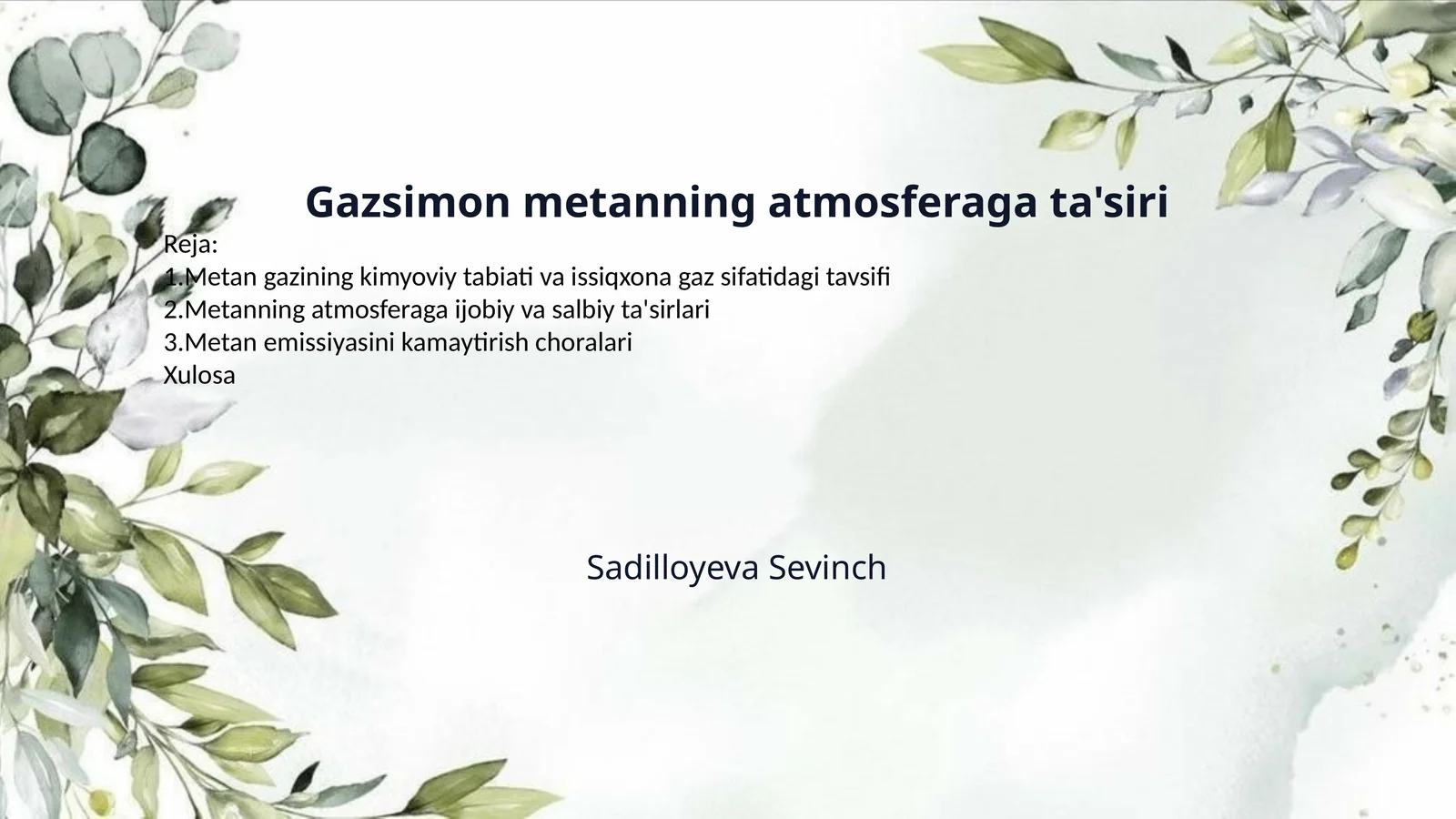 Gazsimon metanning atmosferaga ta'siri