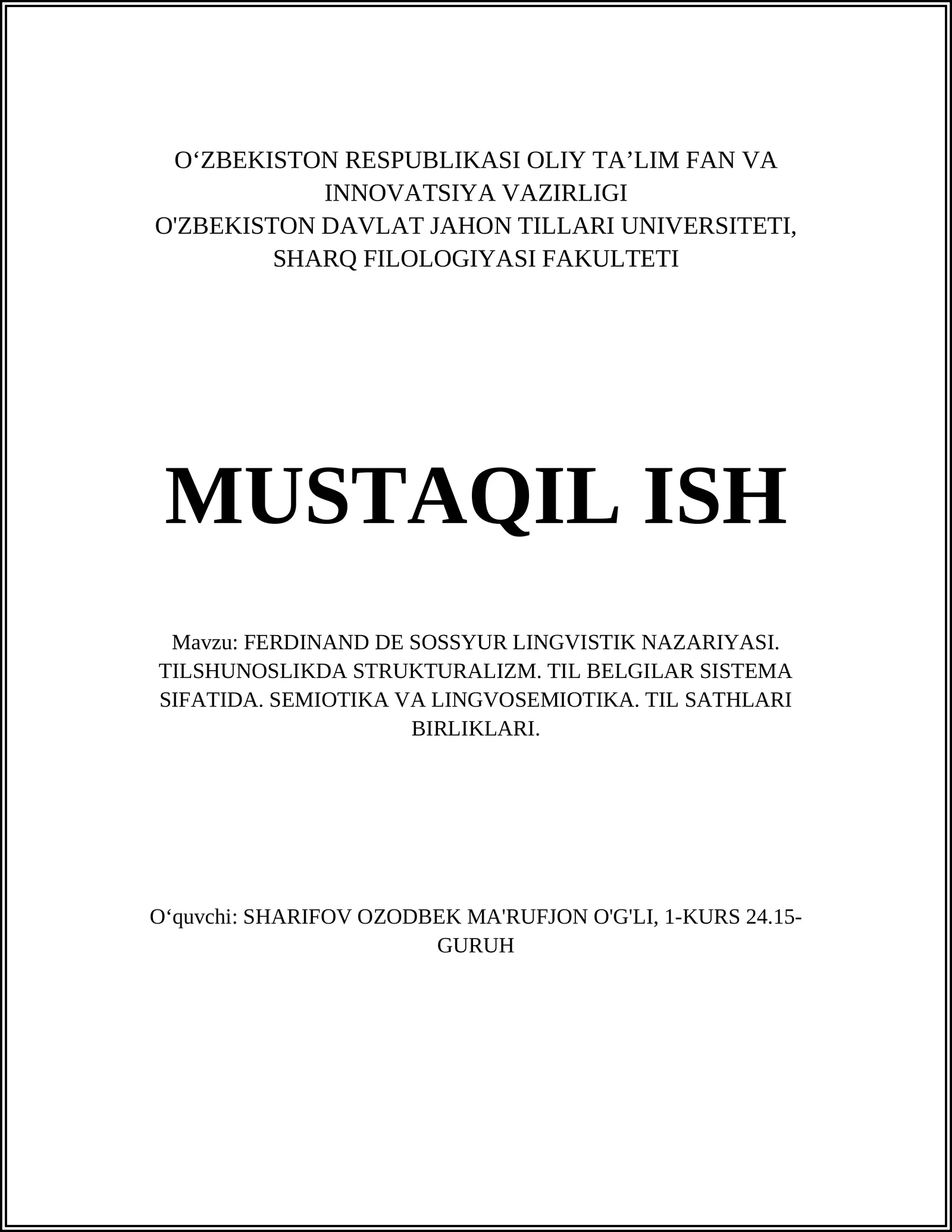 FERDINAND DE SOSSYUR LINGVISTIK NAZARIYASI